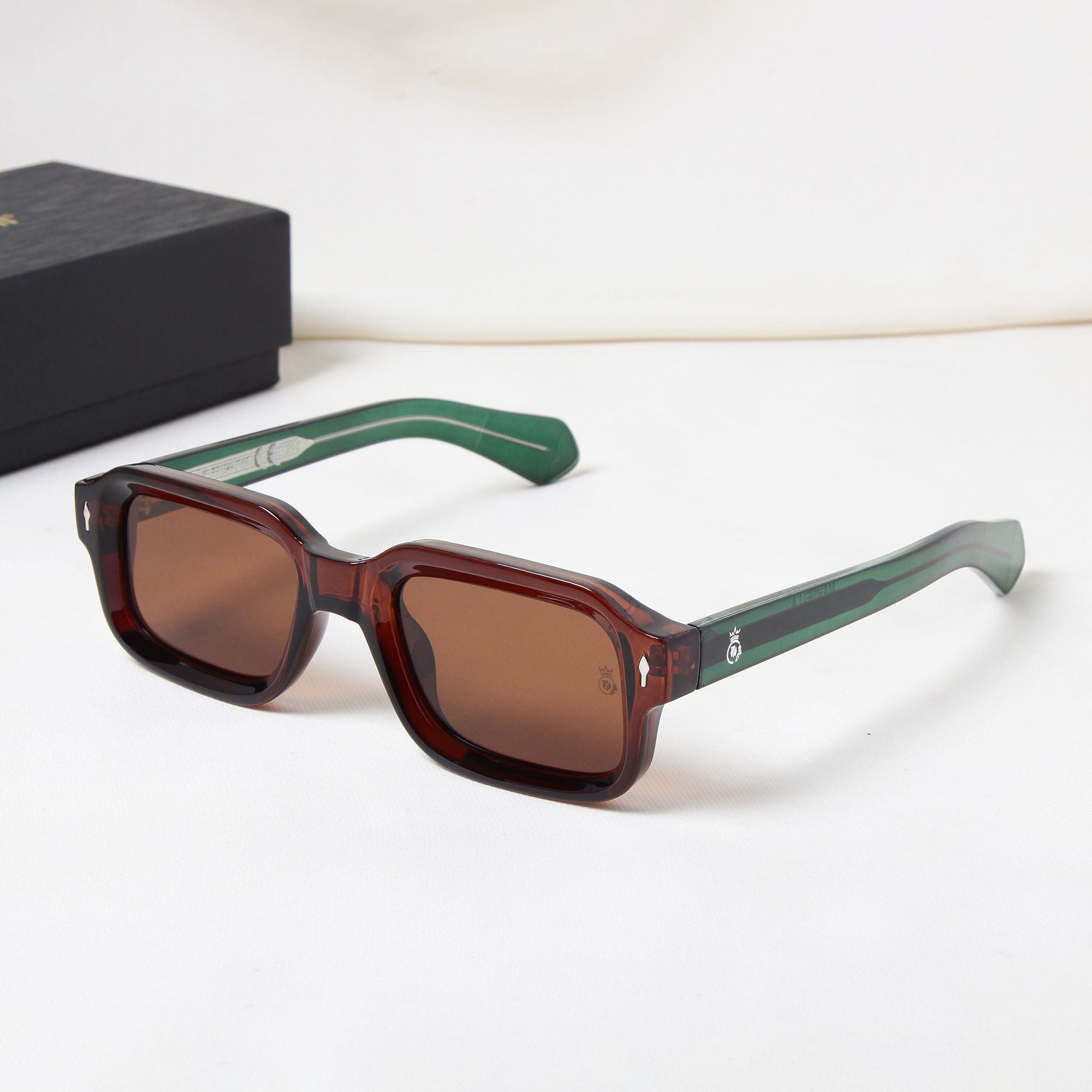 Crownchi Marsella Green Brown Square Sunglasses