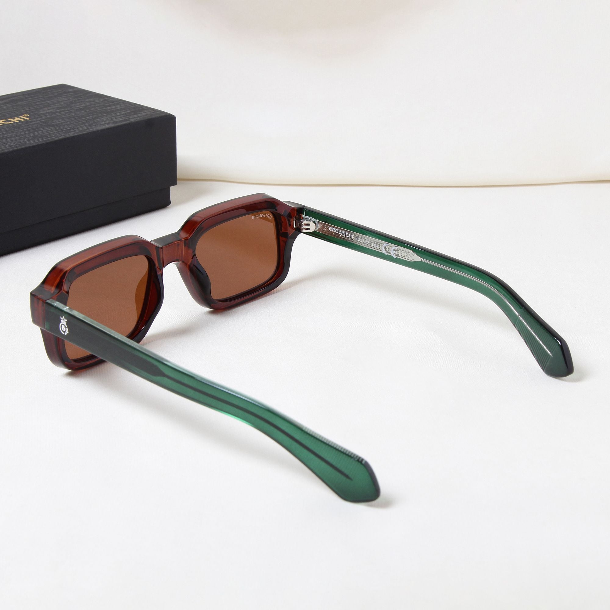 Crownchi Marsella Green Brown Square Sunglasses