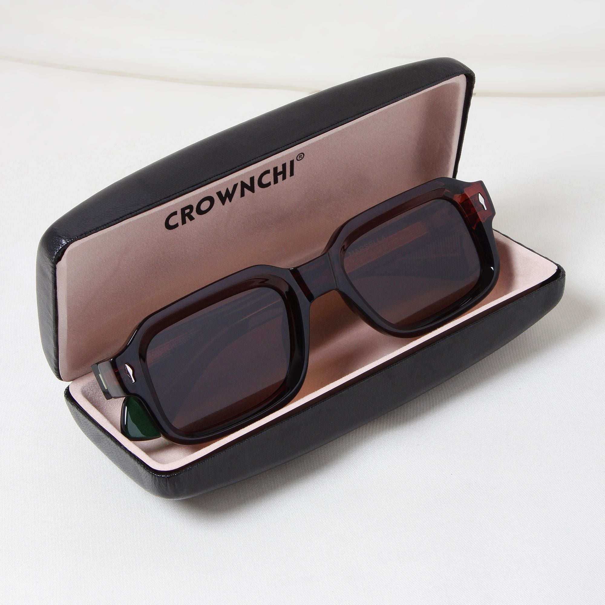 Crownchi Marsella Green Brown Square Sunglasses