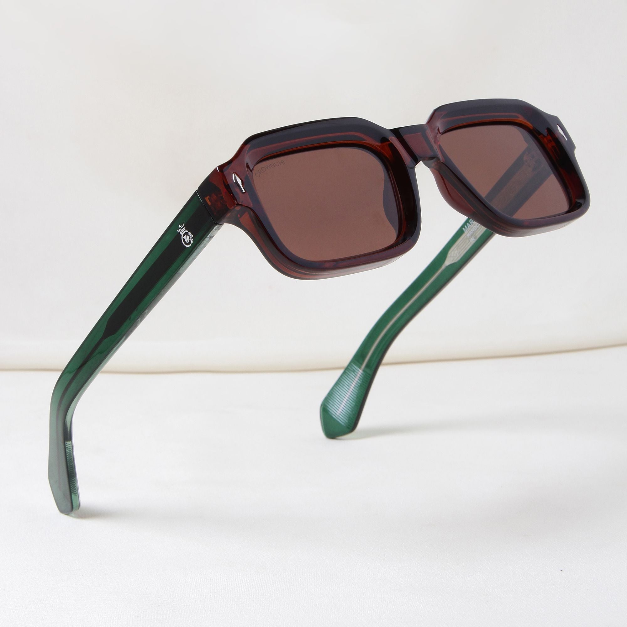 Crownchi Marsella Green Brown Square Sunglasses