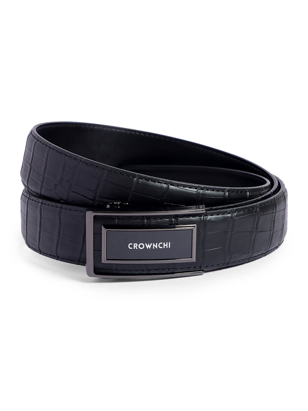Melbourne Black Croc-Texture Leather Belt for Men