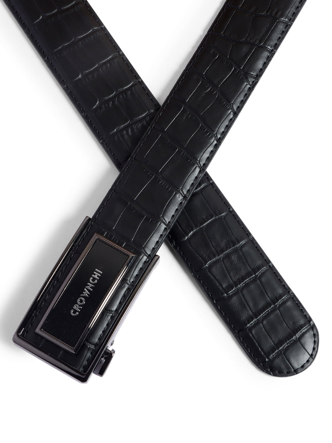 Melbourne Black Croc-Texture Leather Belt for Men