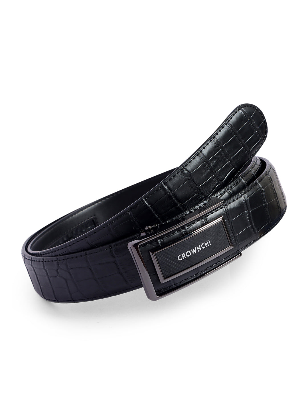 Melbourne Black Croc-Texture Leather Belt for Men