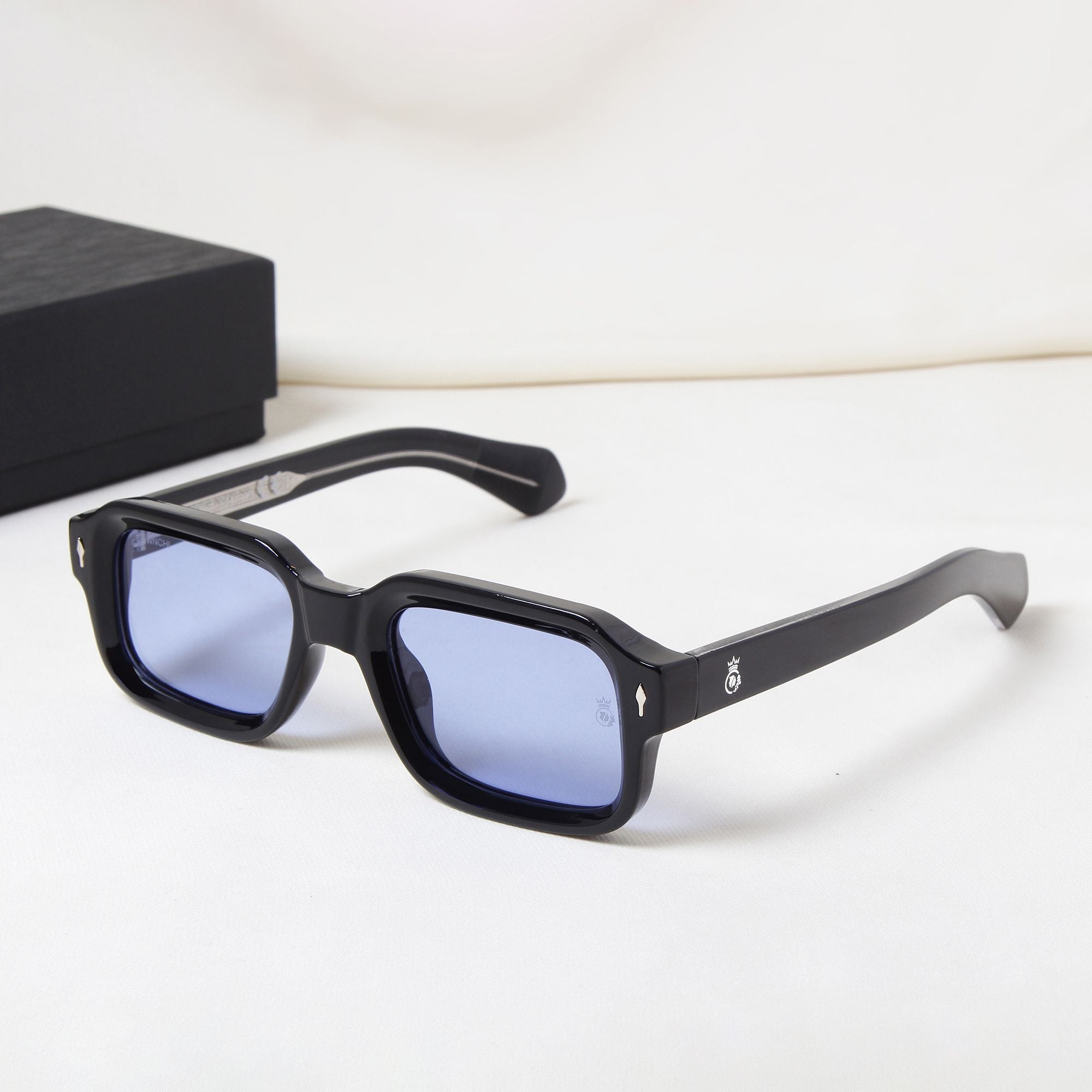 Crownchi Marsella Black Blue Square Sunglasses