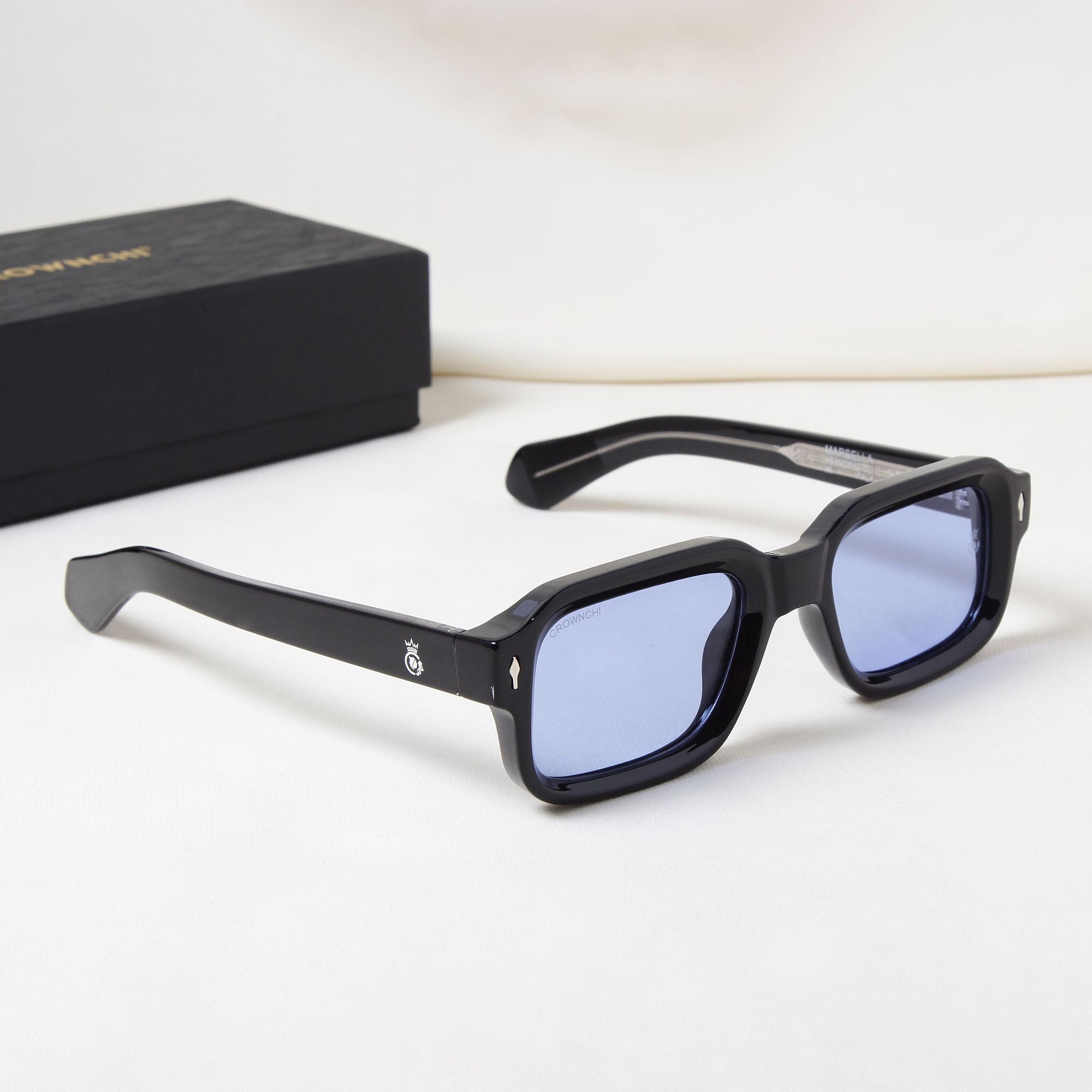 Crownchi Marsella Black Blue Square Sunglasses