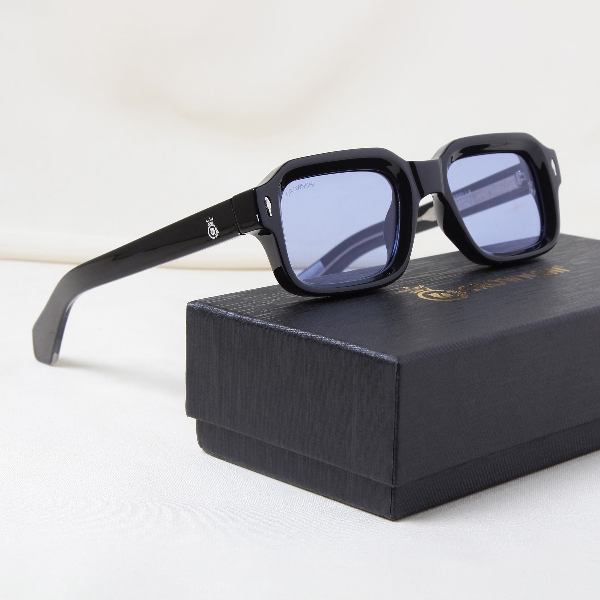 Crownchi Marsella Black Blue Square Sunglasses