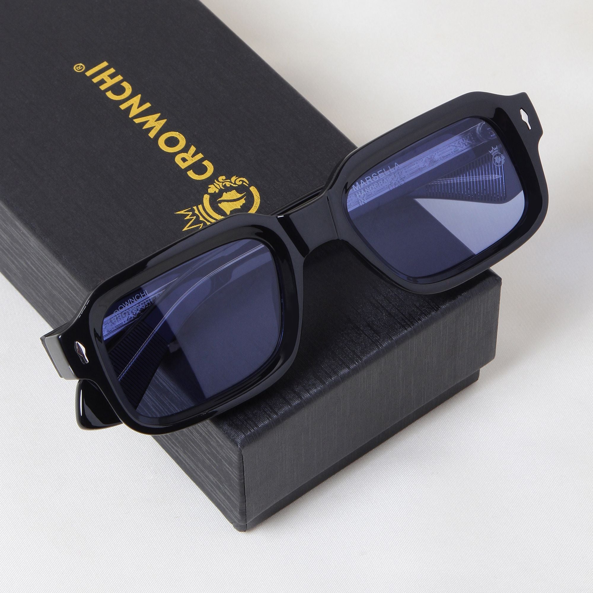 Crownchi Marsella Black Blue Square Sunglasses