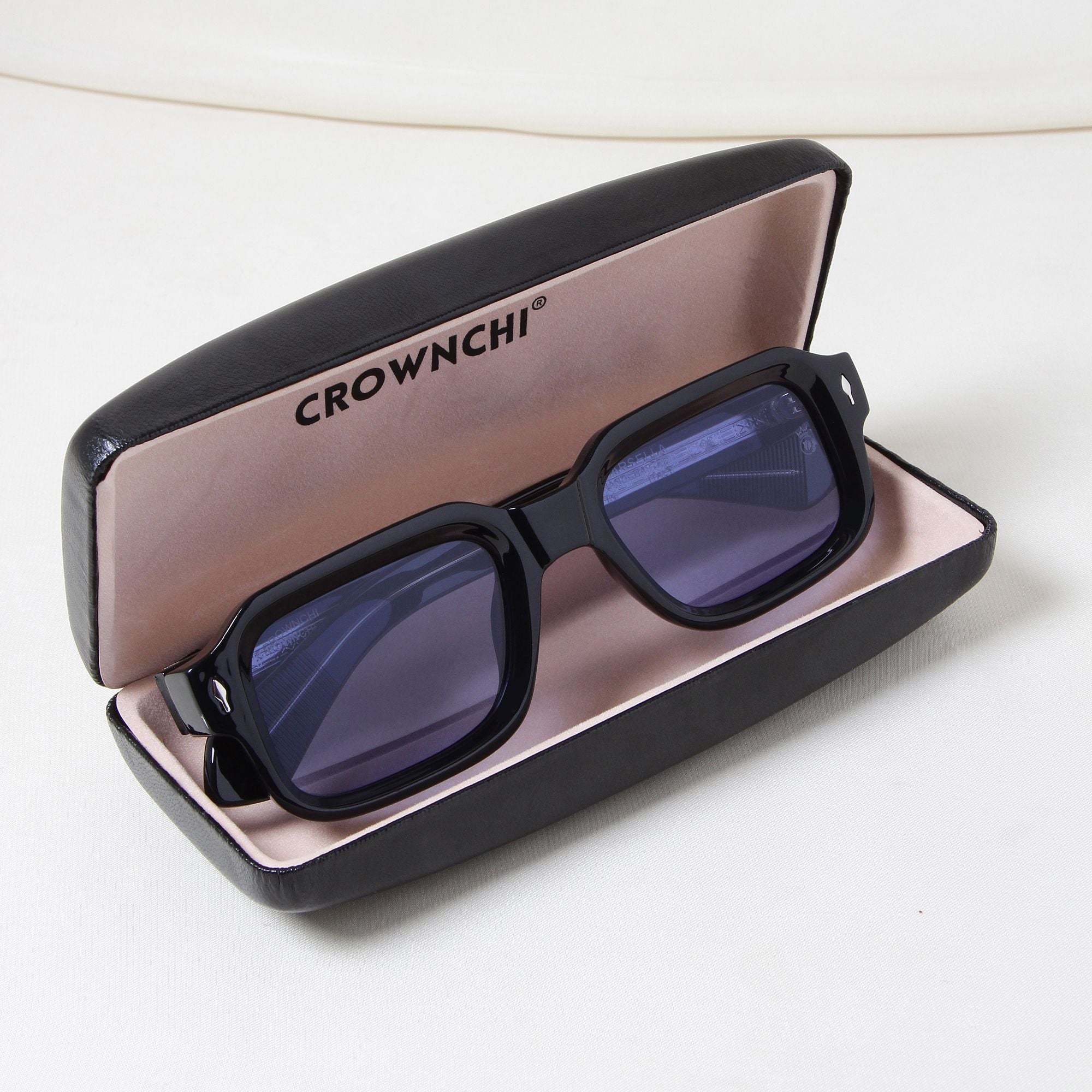 Crownchi Marsella Black Blue Square Sunglasses