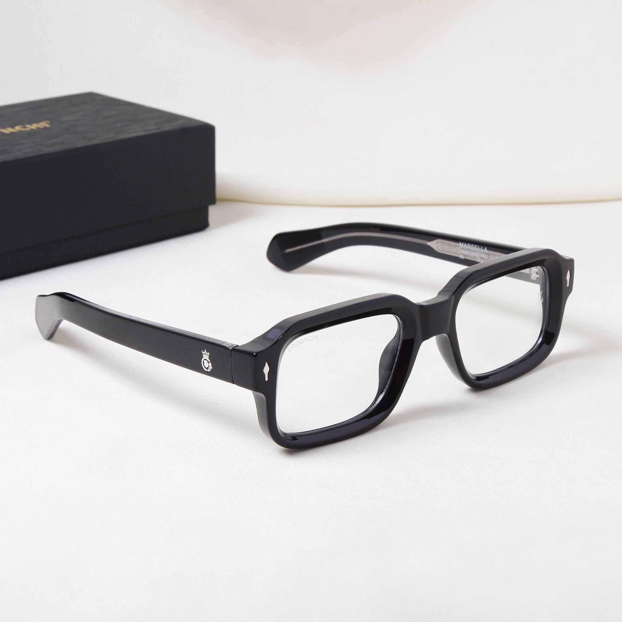 Crownchi Marsella  Black Clear Square Sunglasses