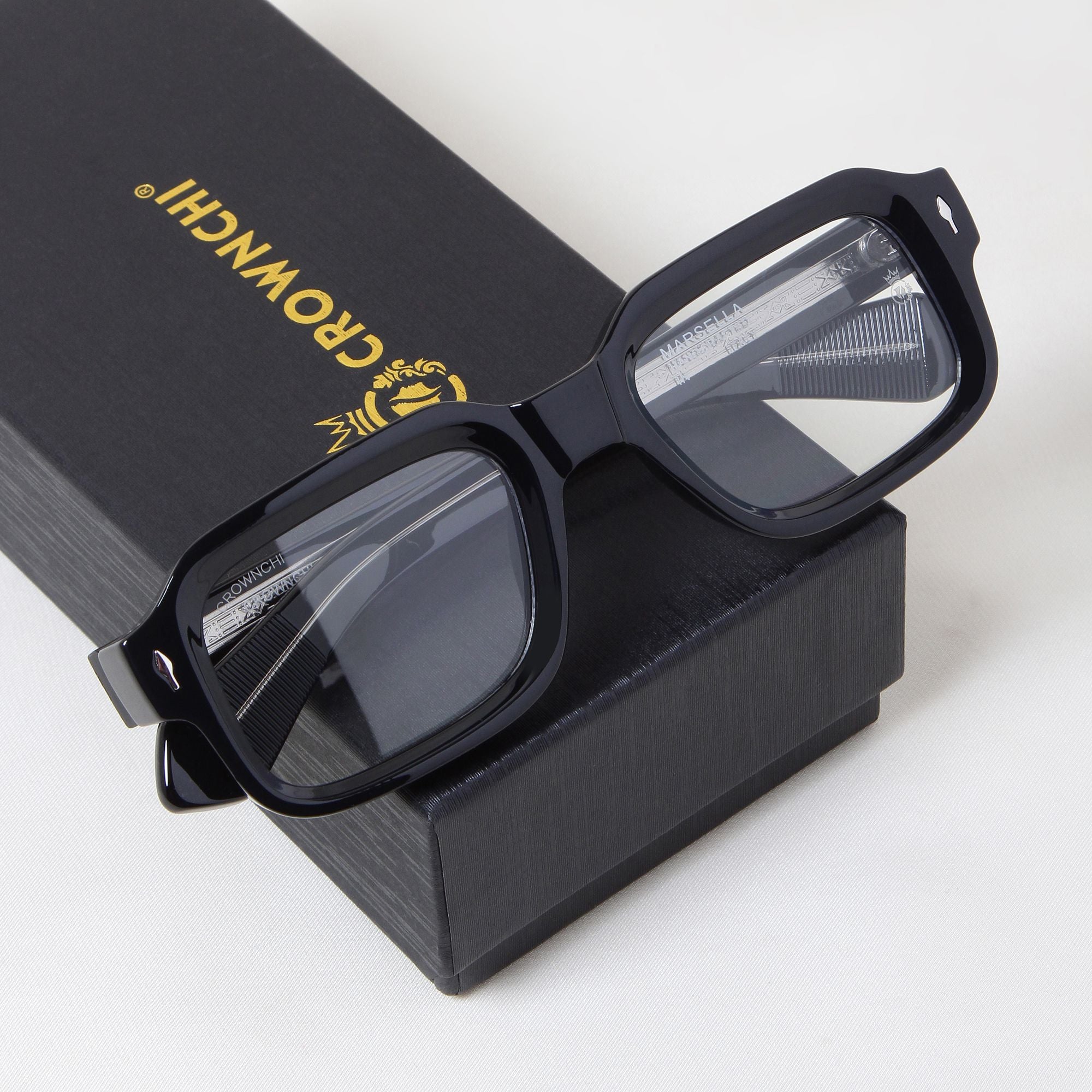 Crownchi Marsella  Black Clear Square Sunglasses