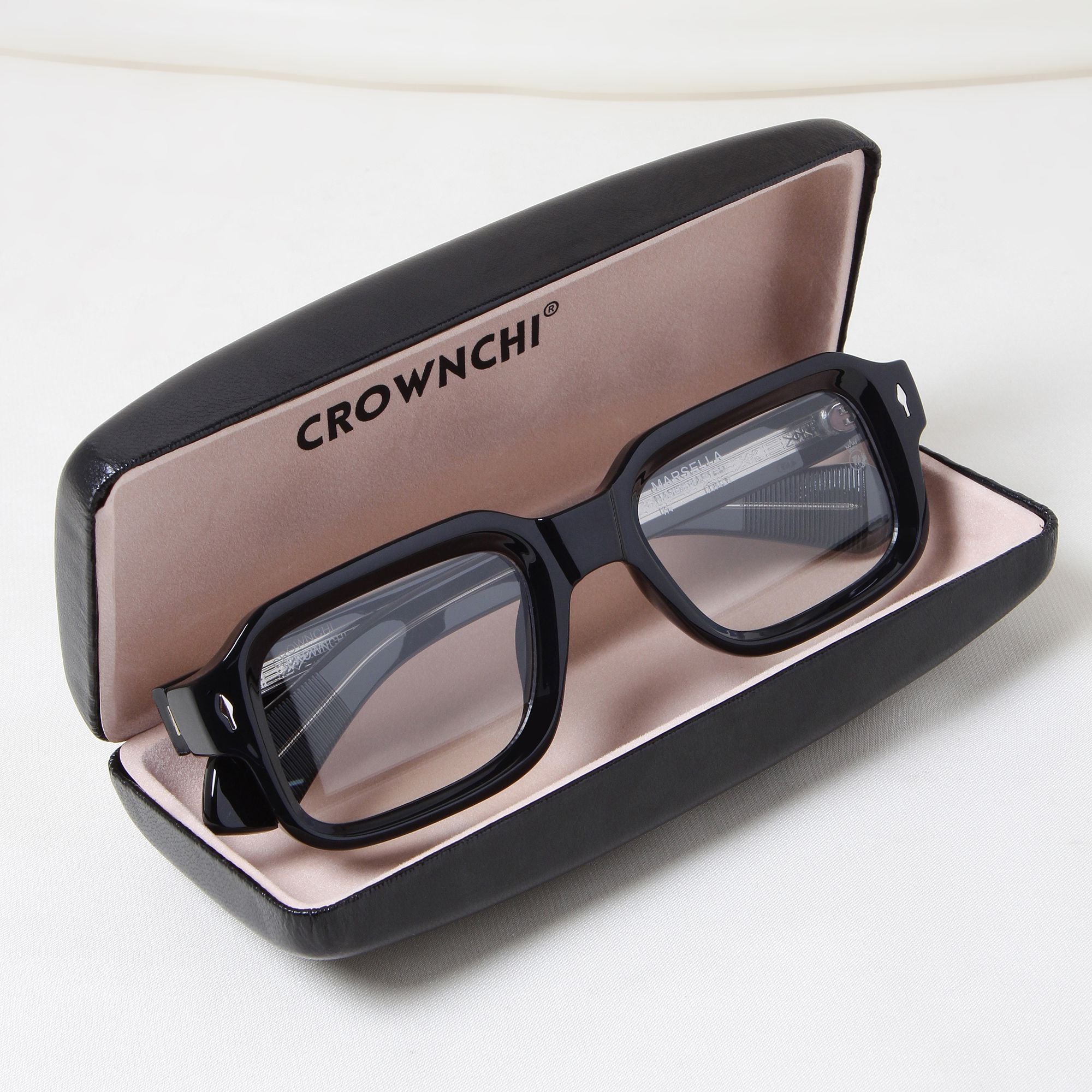 Crownchi Marsella  Black Clear Square Sunglasses