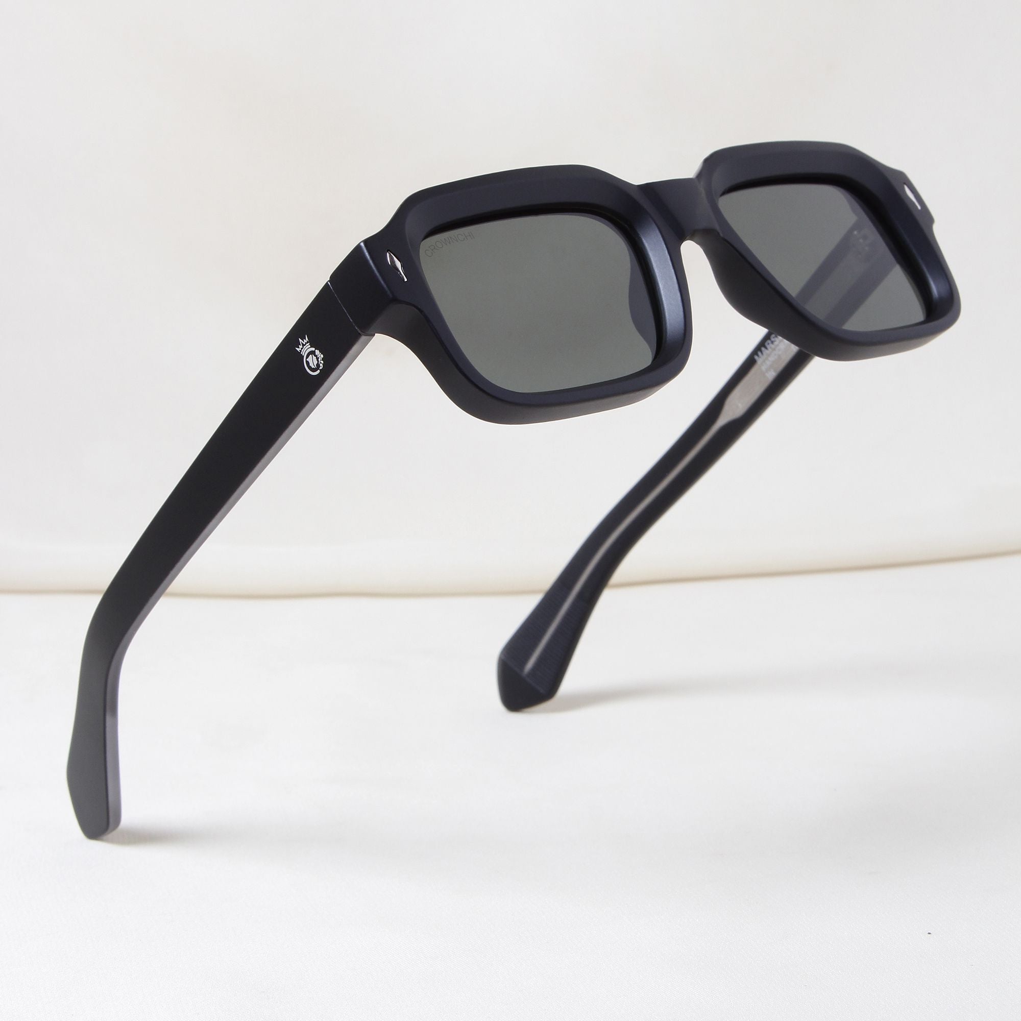 Crownchi Marsella Black Green Square Sunglasses