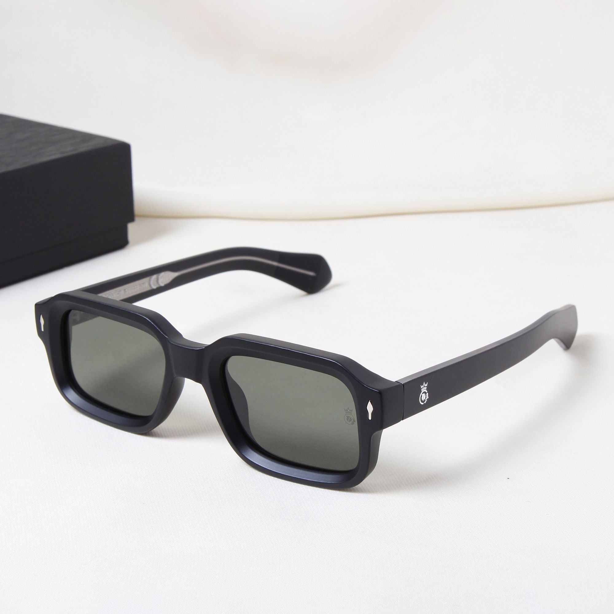 Crownchi Marsella Black Green Square Sunglasses