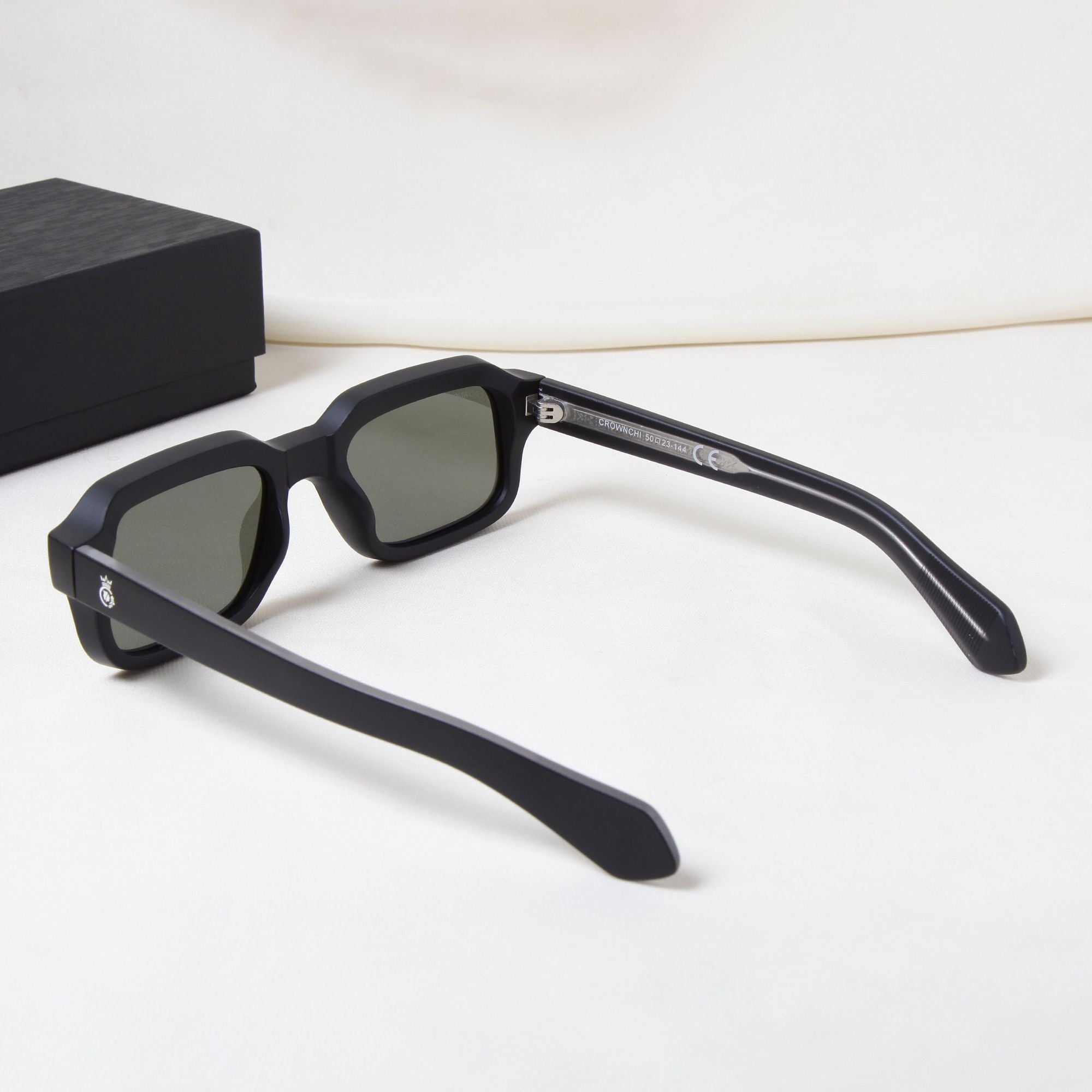 Crownchi Marsella Black Green Square Sunglasses