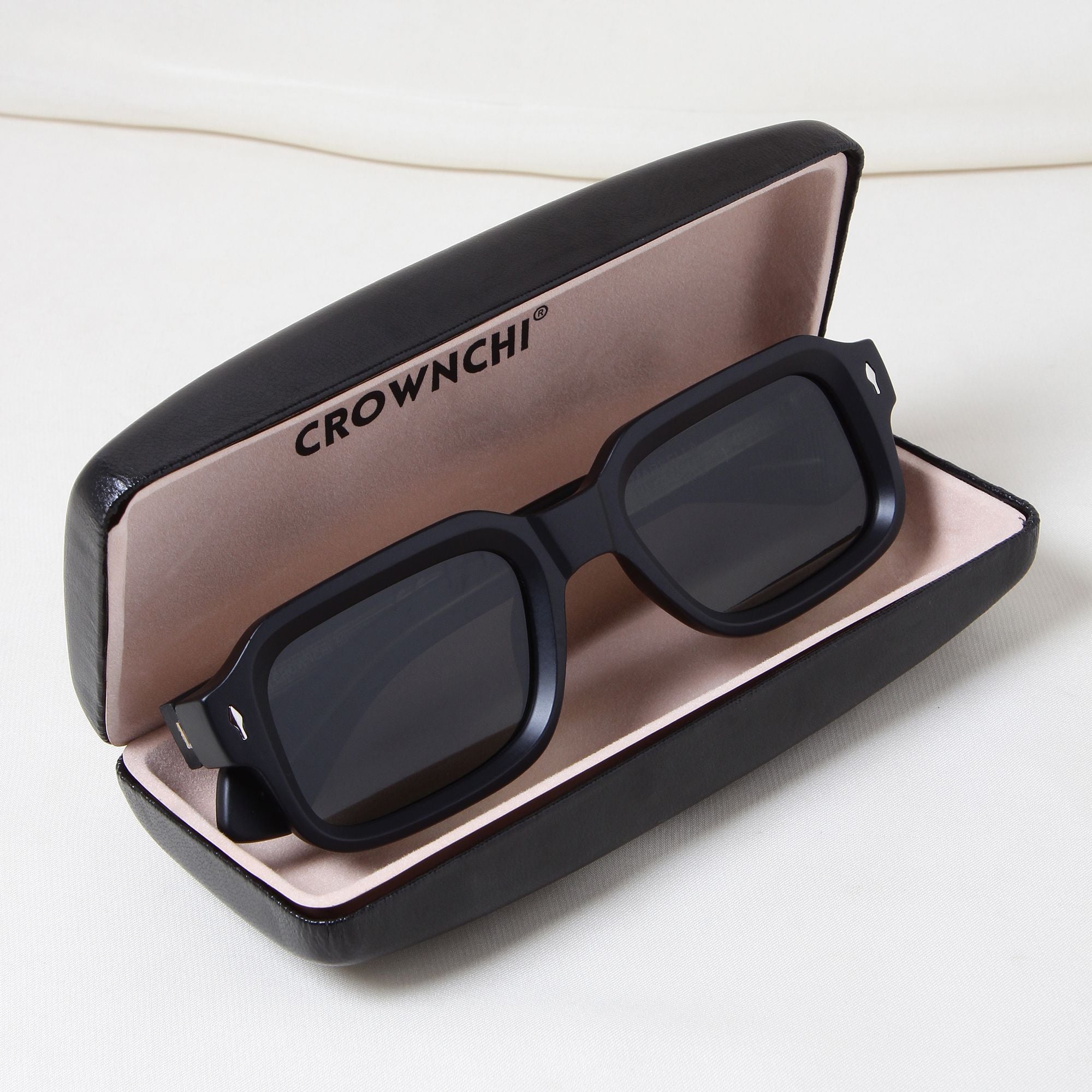 Crownchi Marsella Black Green Square Sunglasses