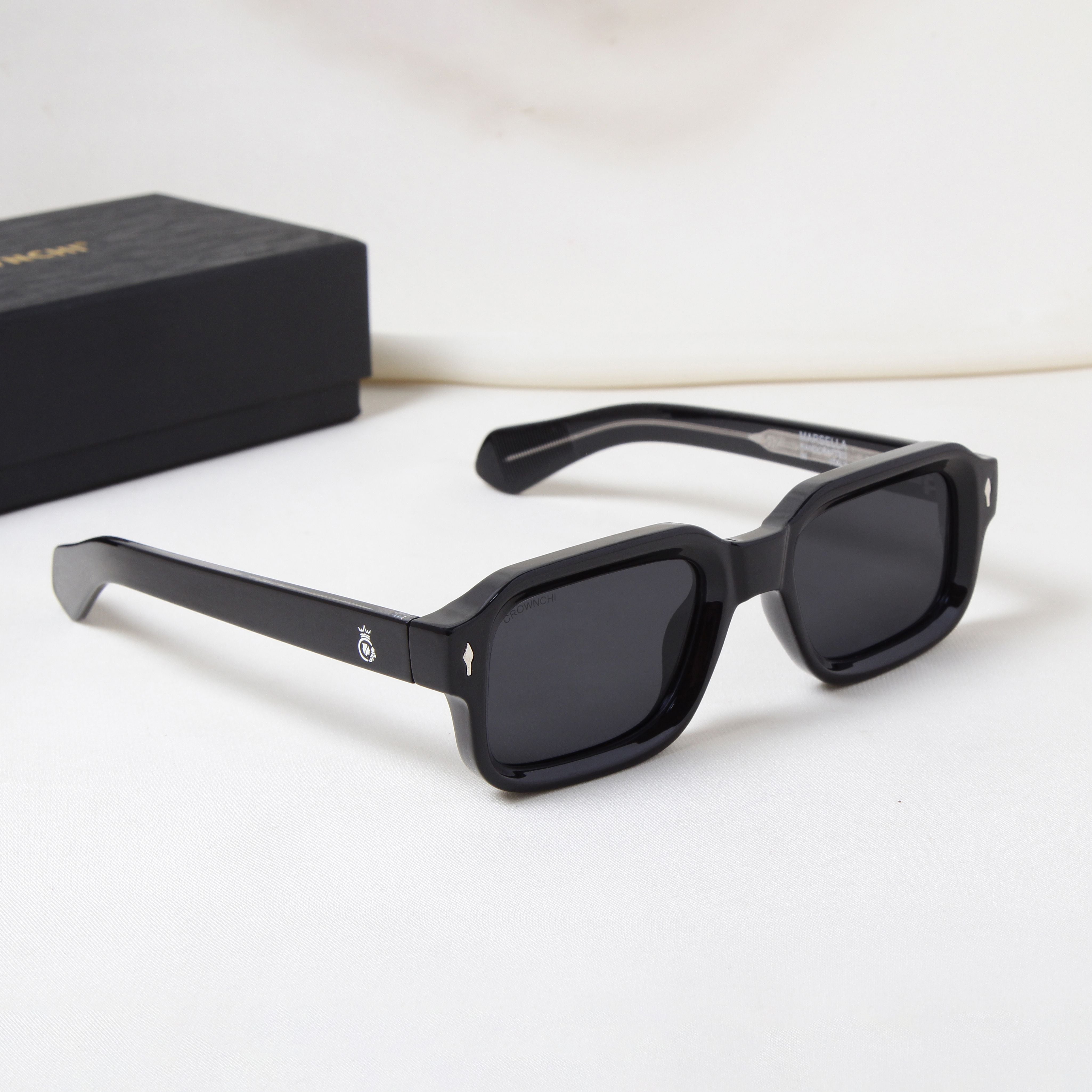 Crownchi Marsella Full Black Square Sunglasses