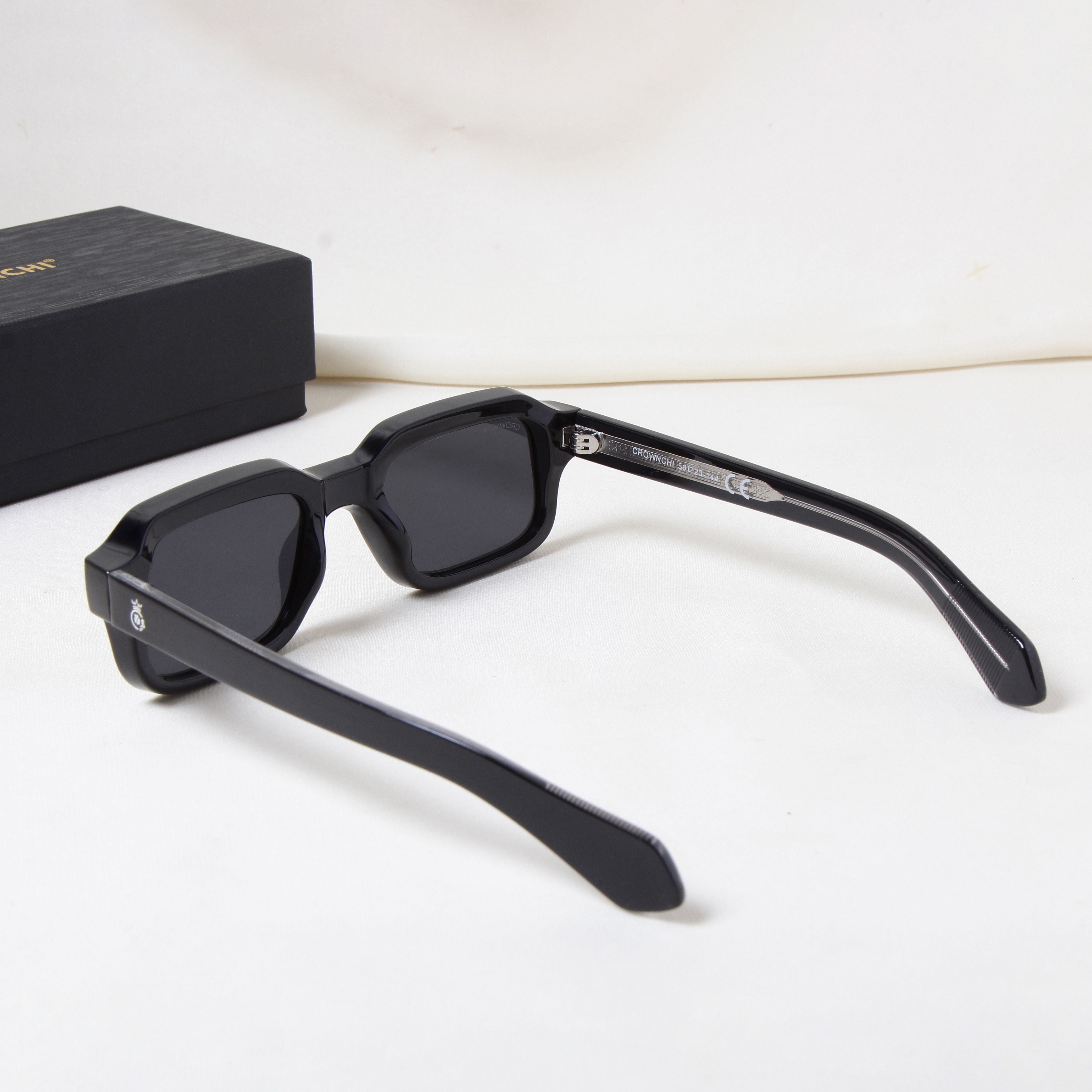 Crownchi Marsella Full Black Square Sunglasses