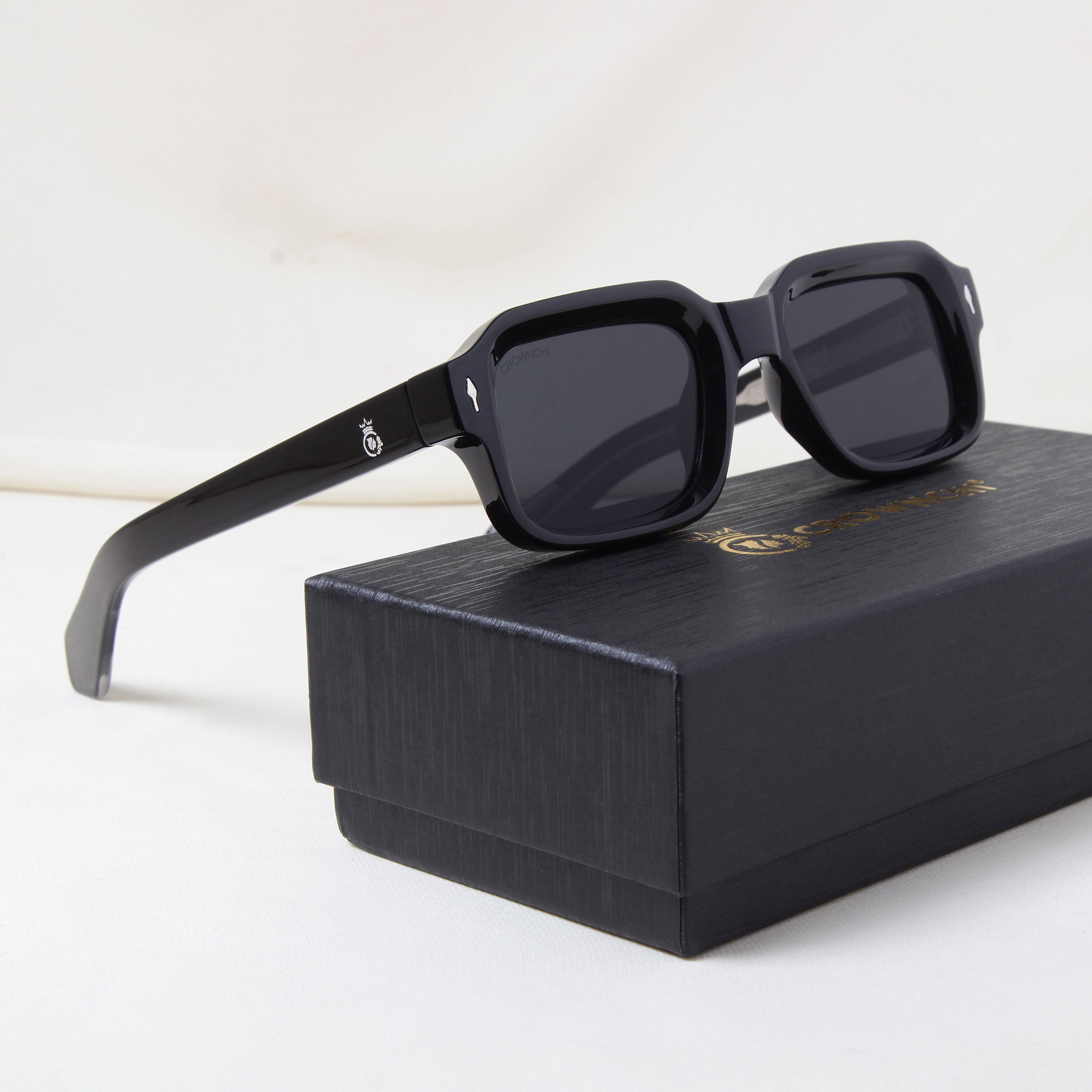 Crownchi Marsella Full Black Square Sunglasses