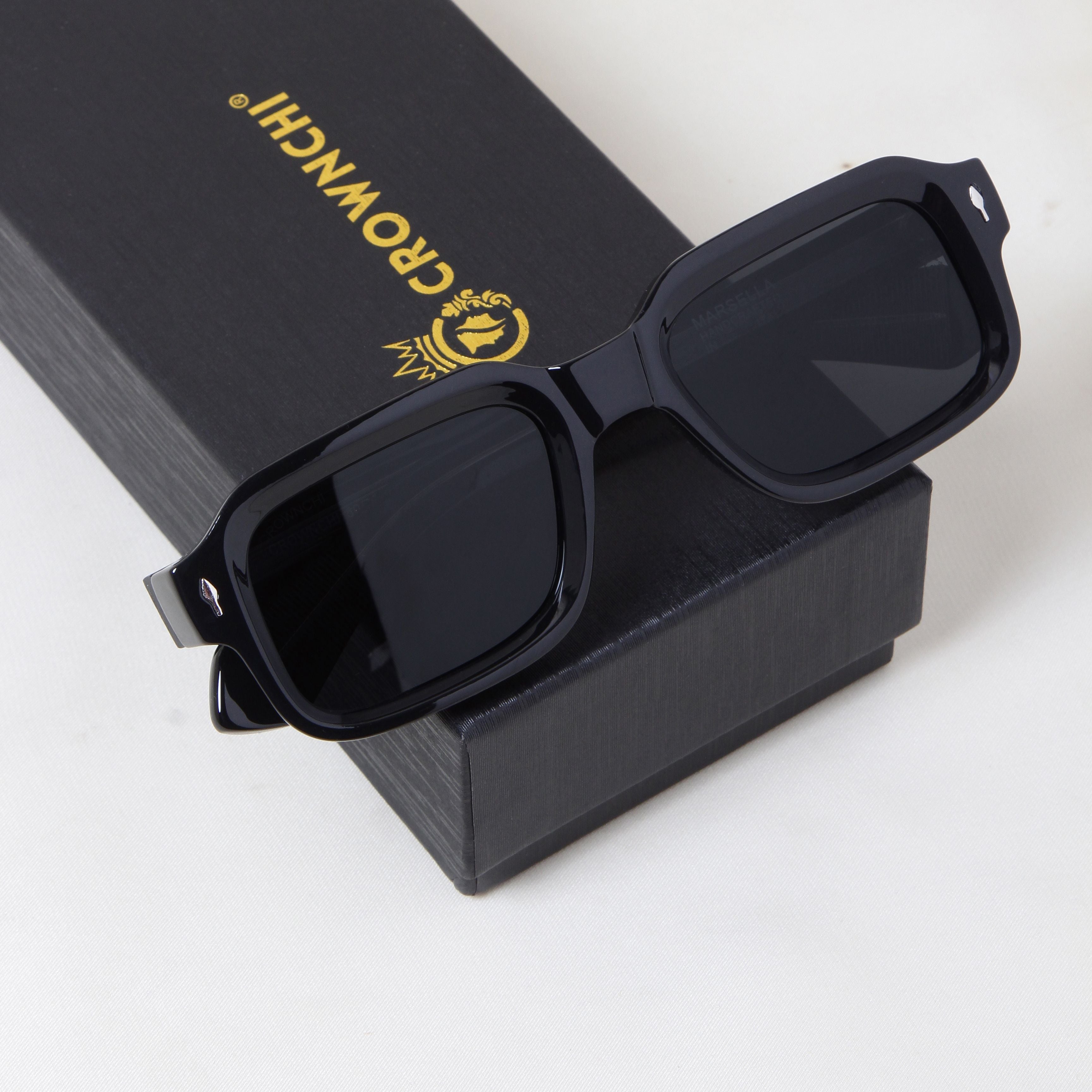 Crownchi Marsella Full Black Square Sunglasses