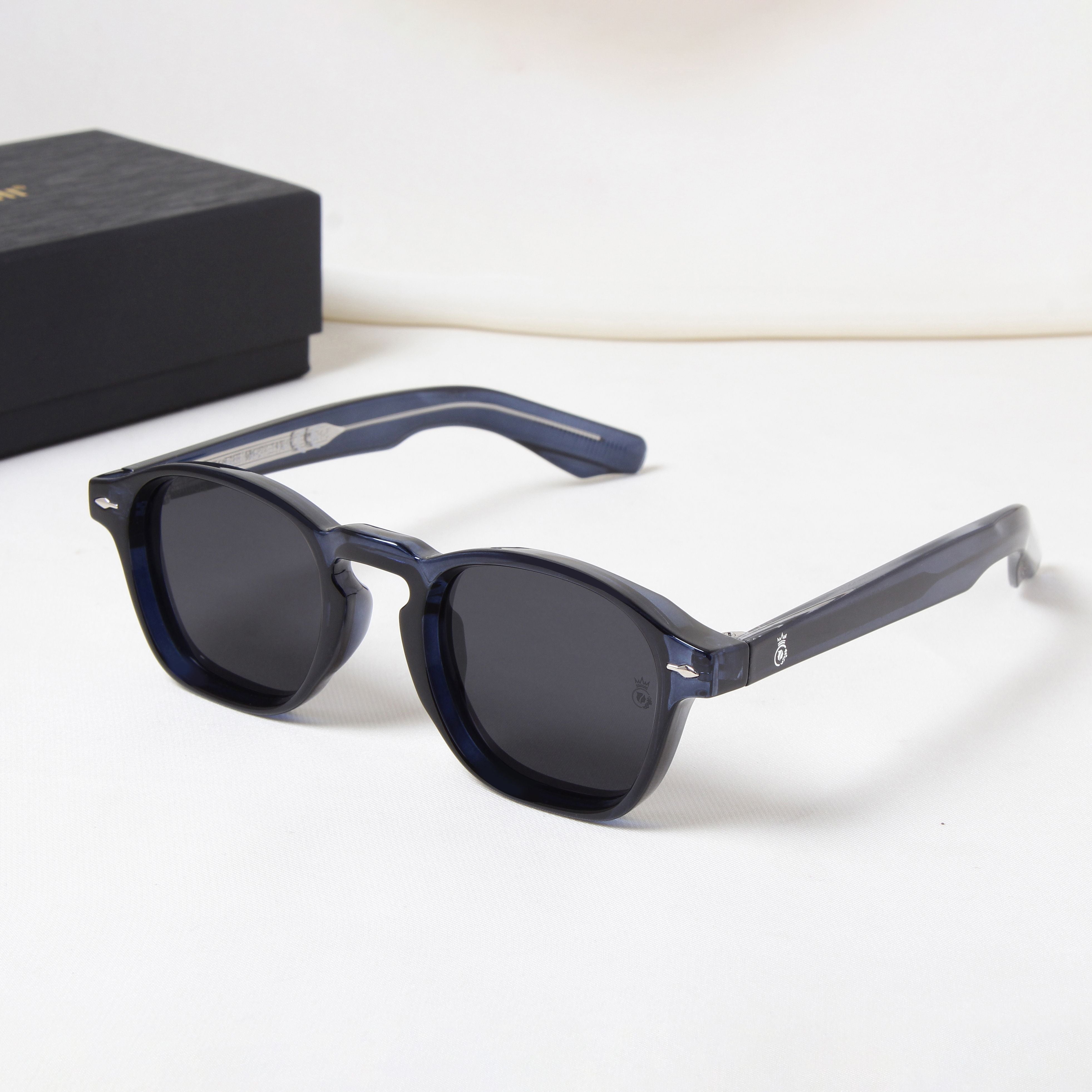 Crownchi Professor Blue Black Square Sunglasses