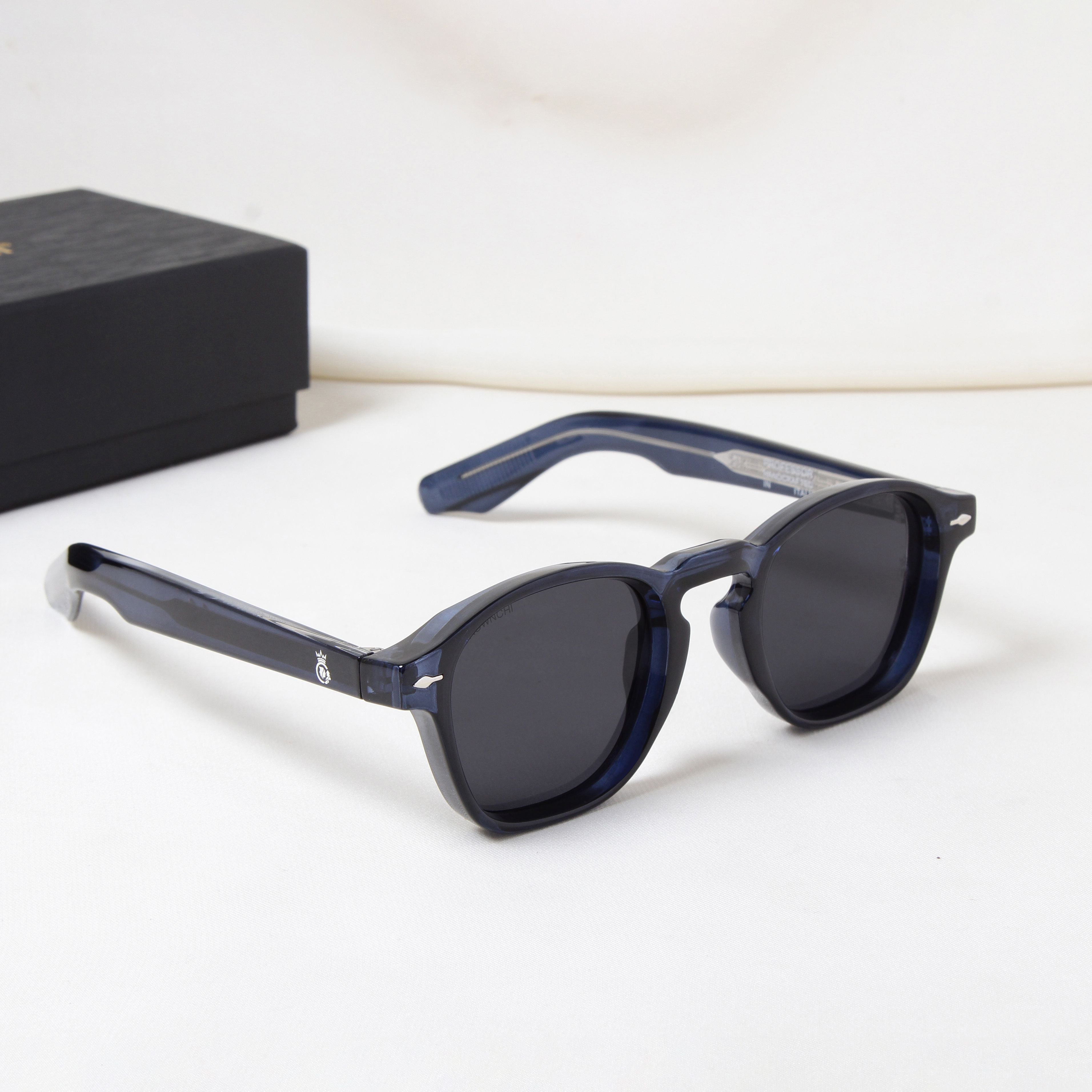 Crownchi Professor Blue Black Square Sunglasses