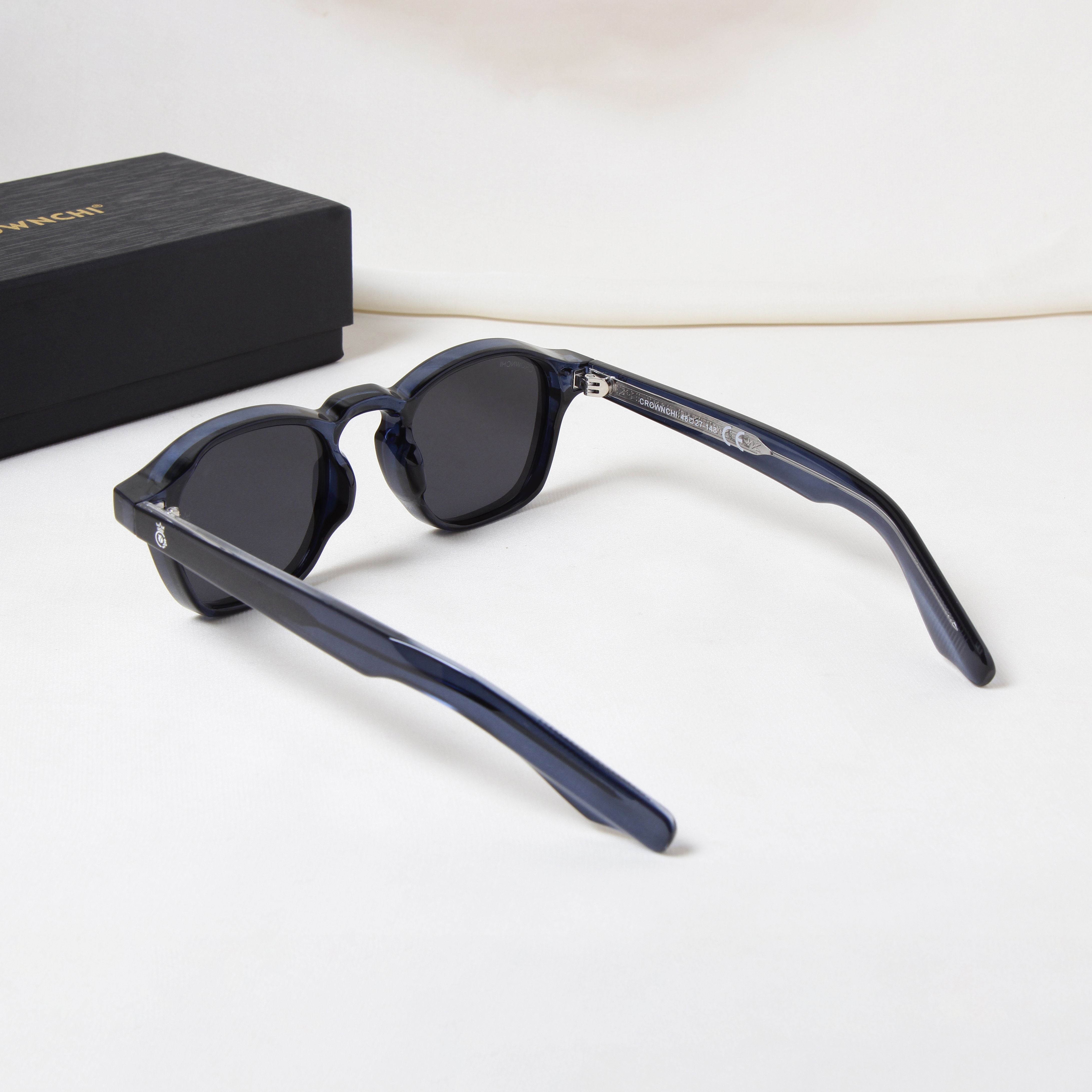 Crownchi Professor Blue Black Square Sunglasses