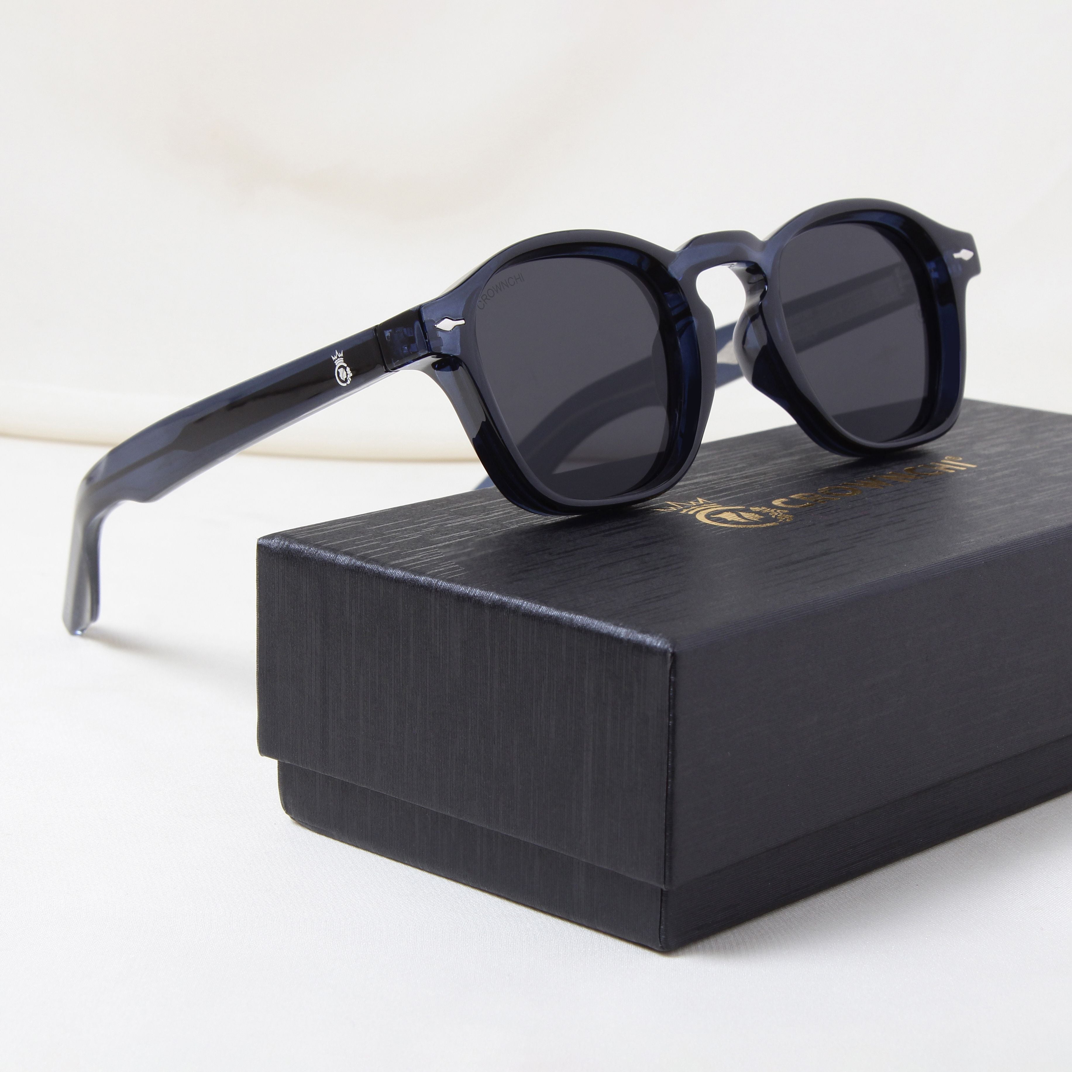 Crownchi Professor Blue Black Square Sunglasses