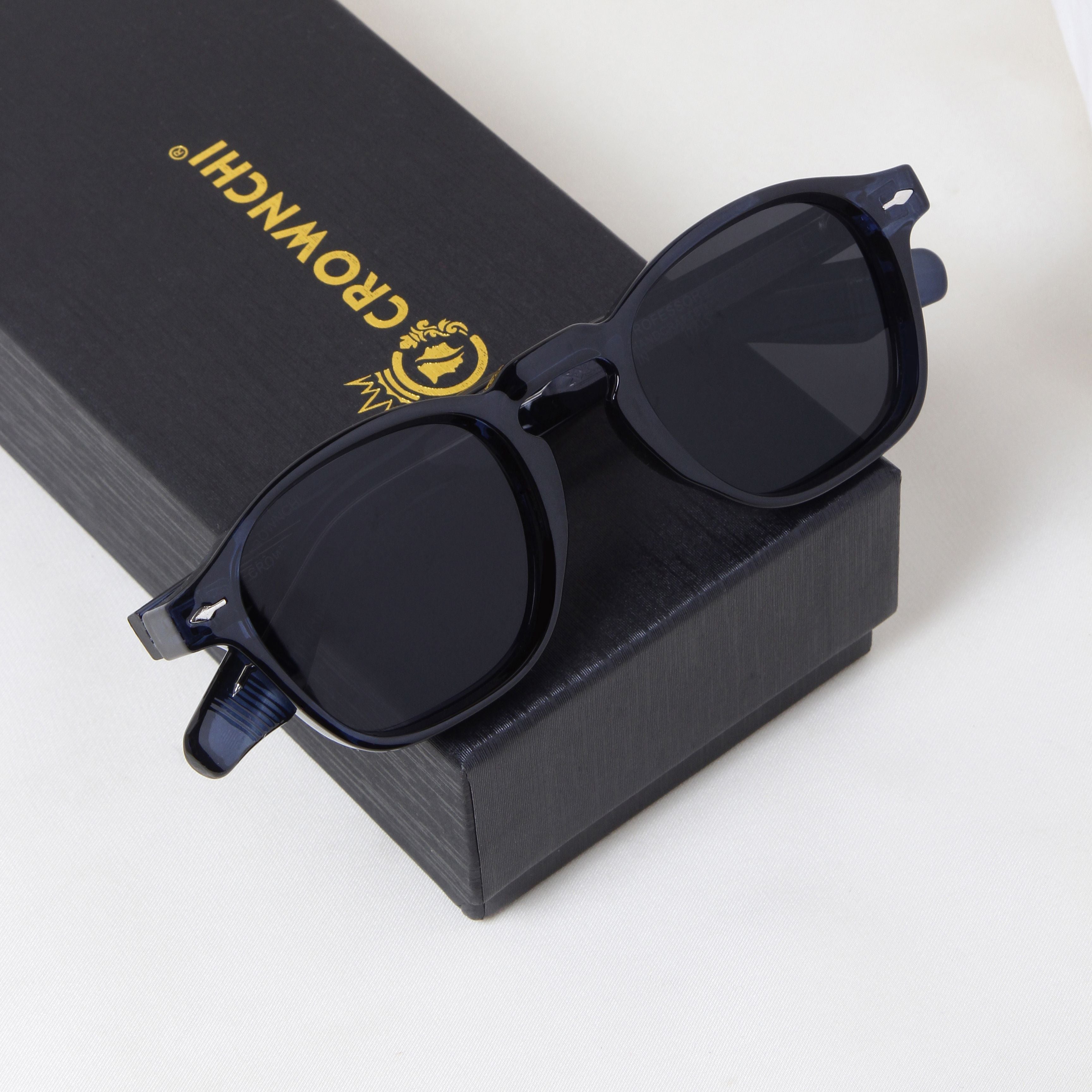 Crownchi Professor Blue Black Square Sunglasses