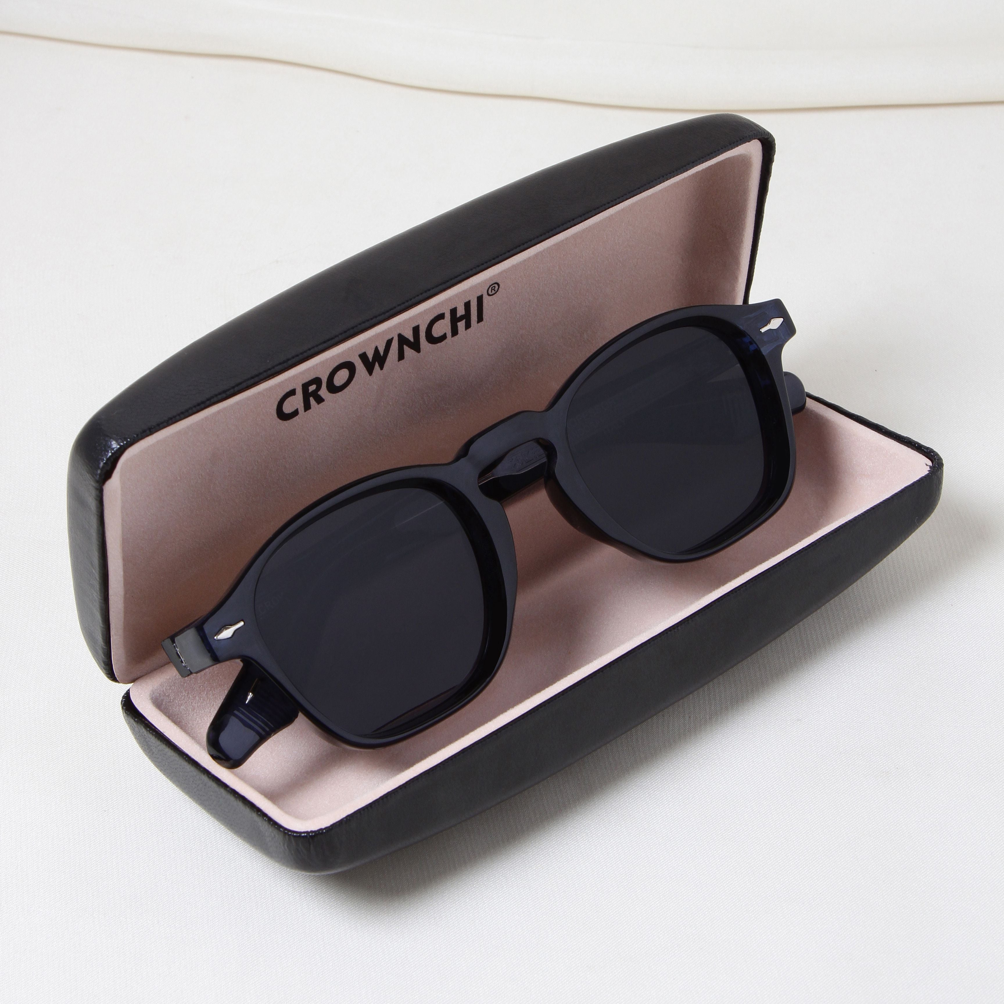 Crownchi Professor Blue Black Square Sunglasses