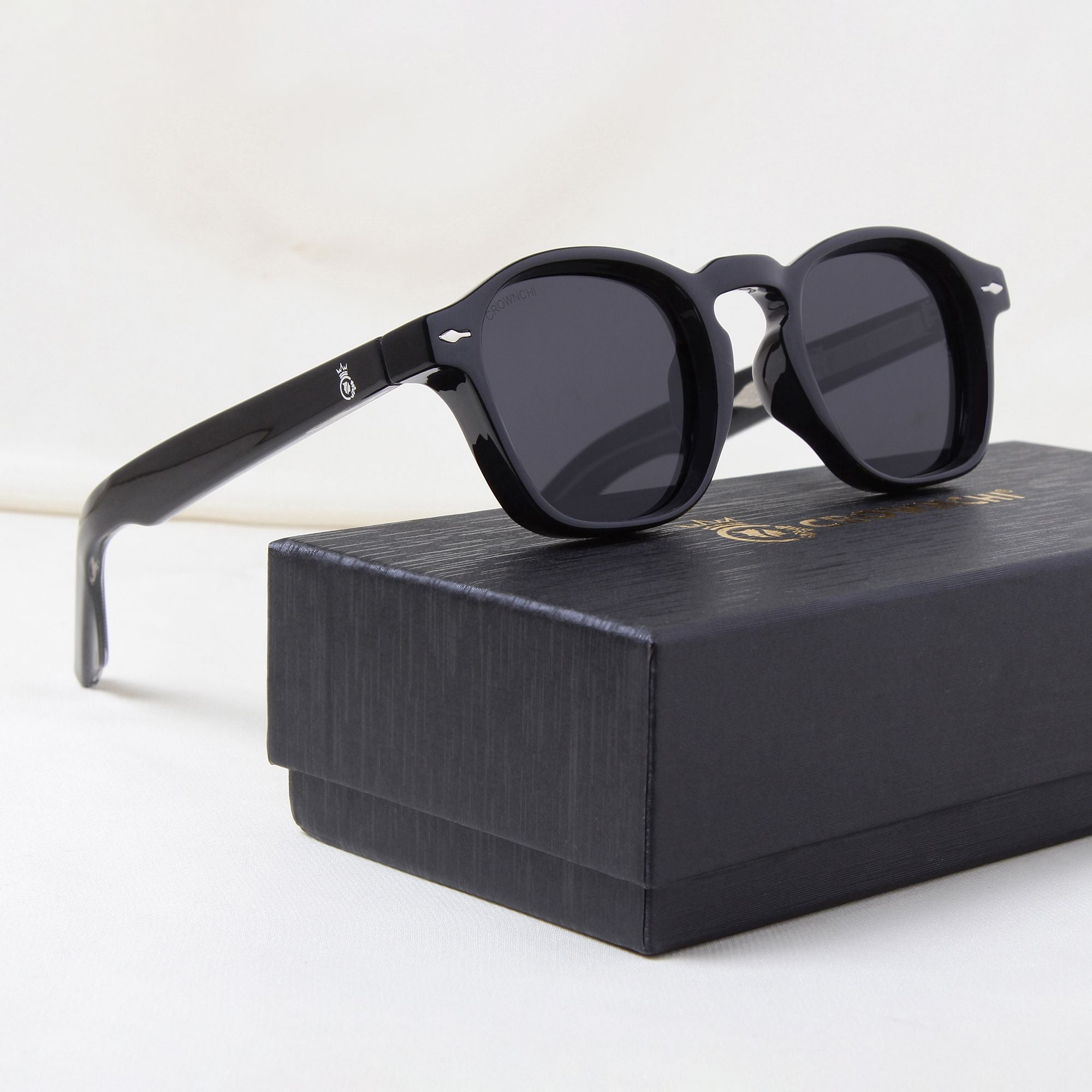 Crownchi Professor Full Black Square Sunglasses