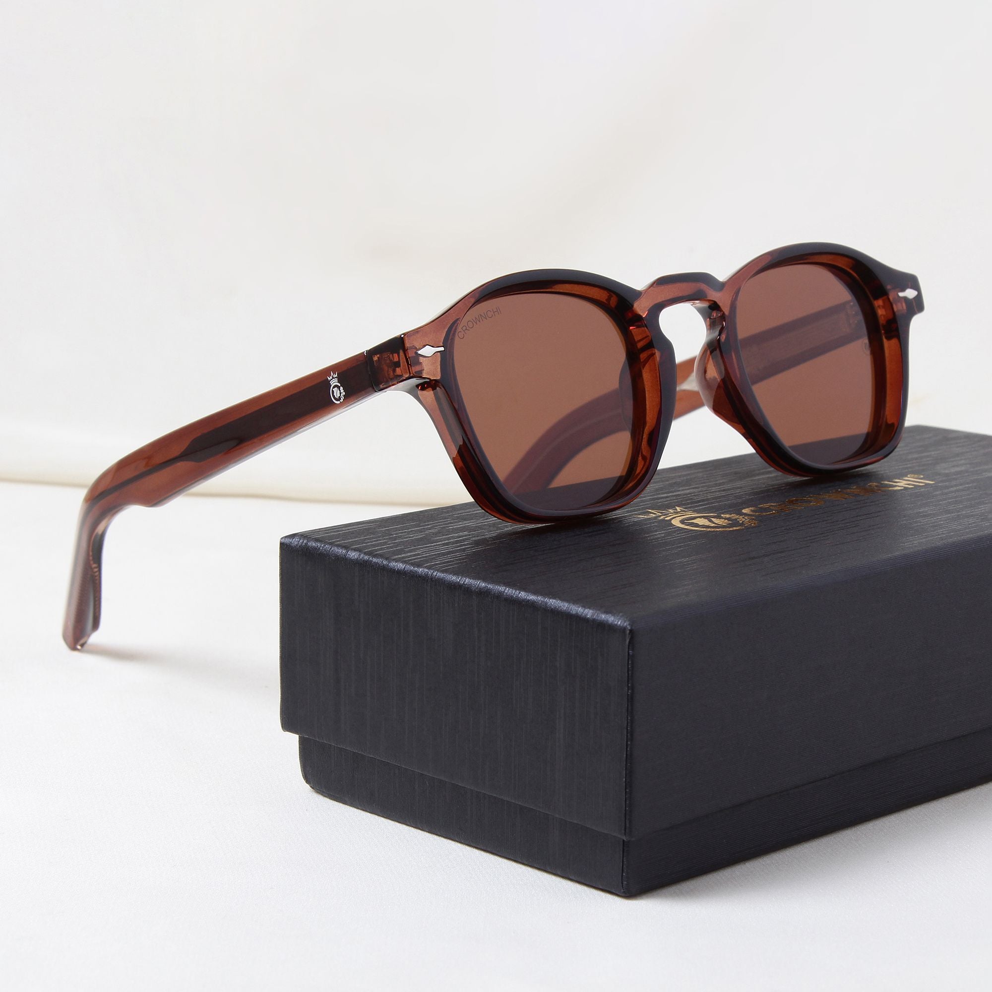 Crownchi Professor Full brown Square Sunglasses