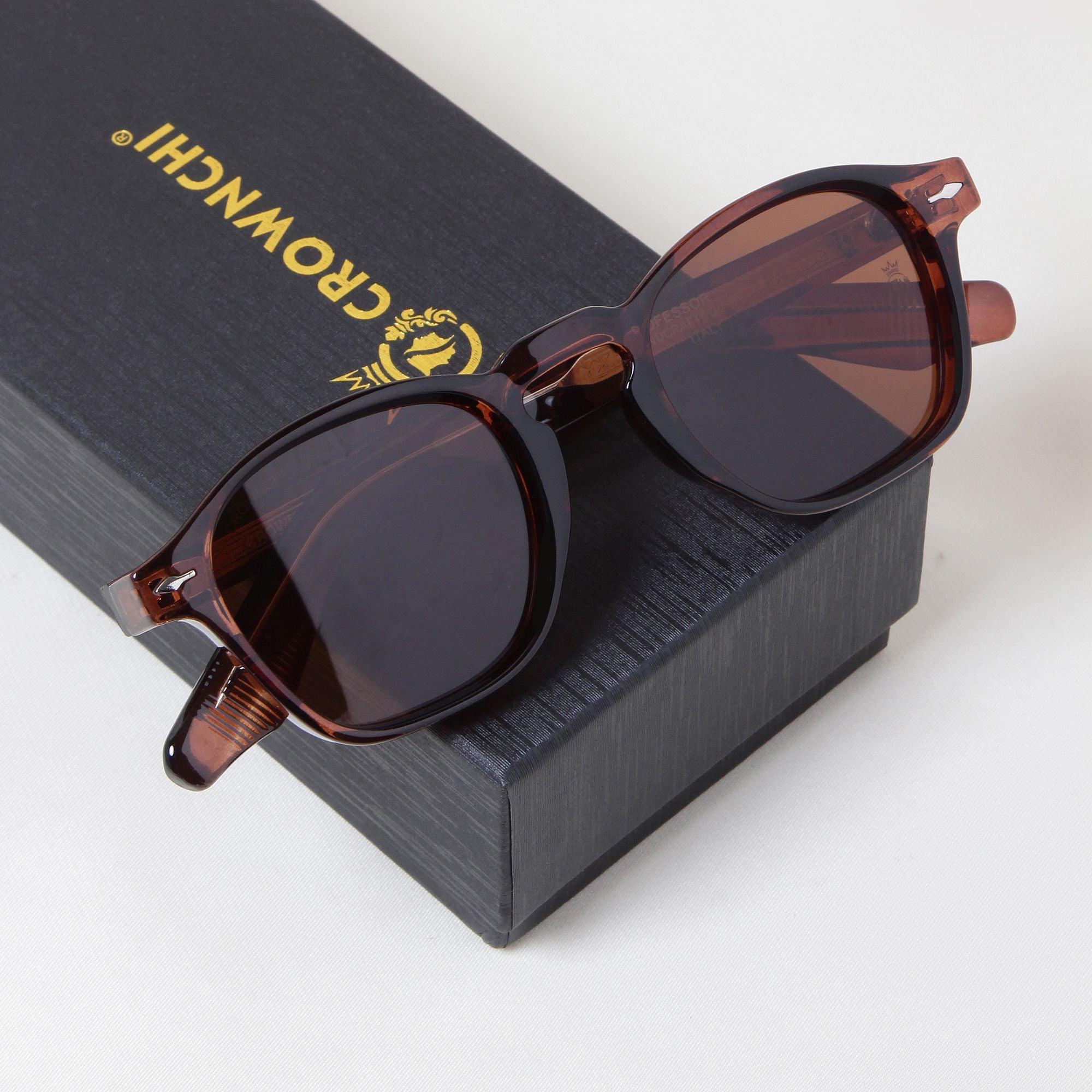 Crownchi Professor Full Brown Square Sunglasses