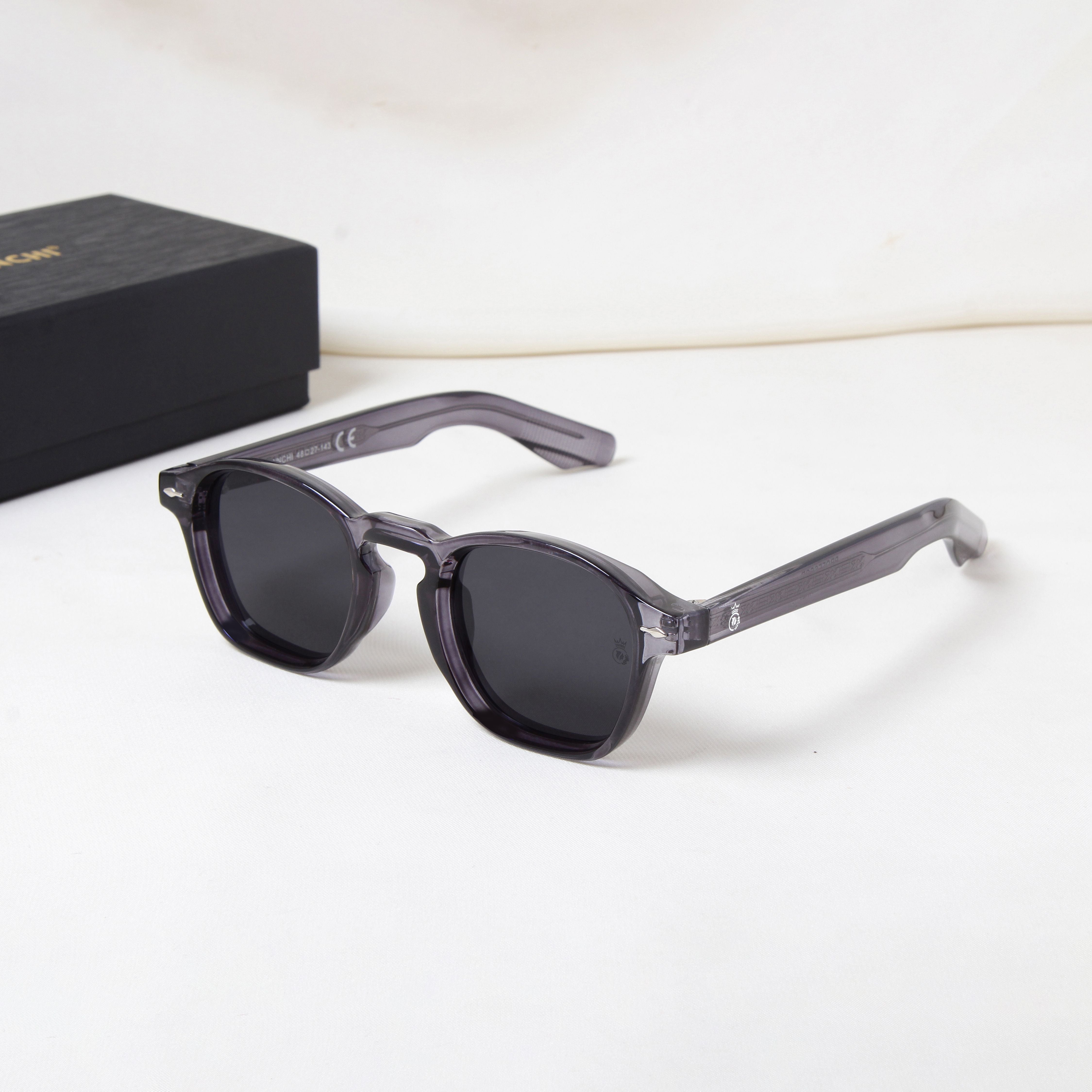 Crownchi Professor Grey Black Square Sunglasses