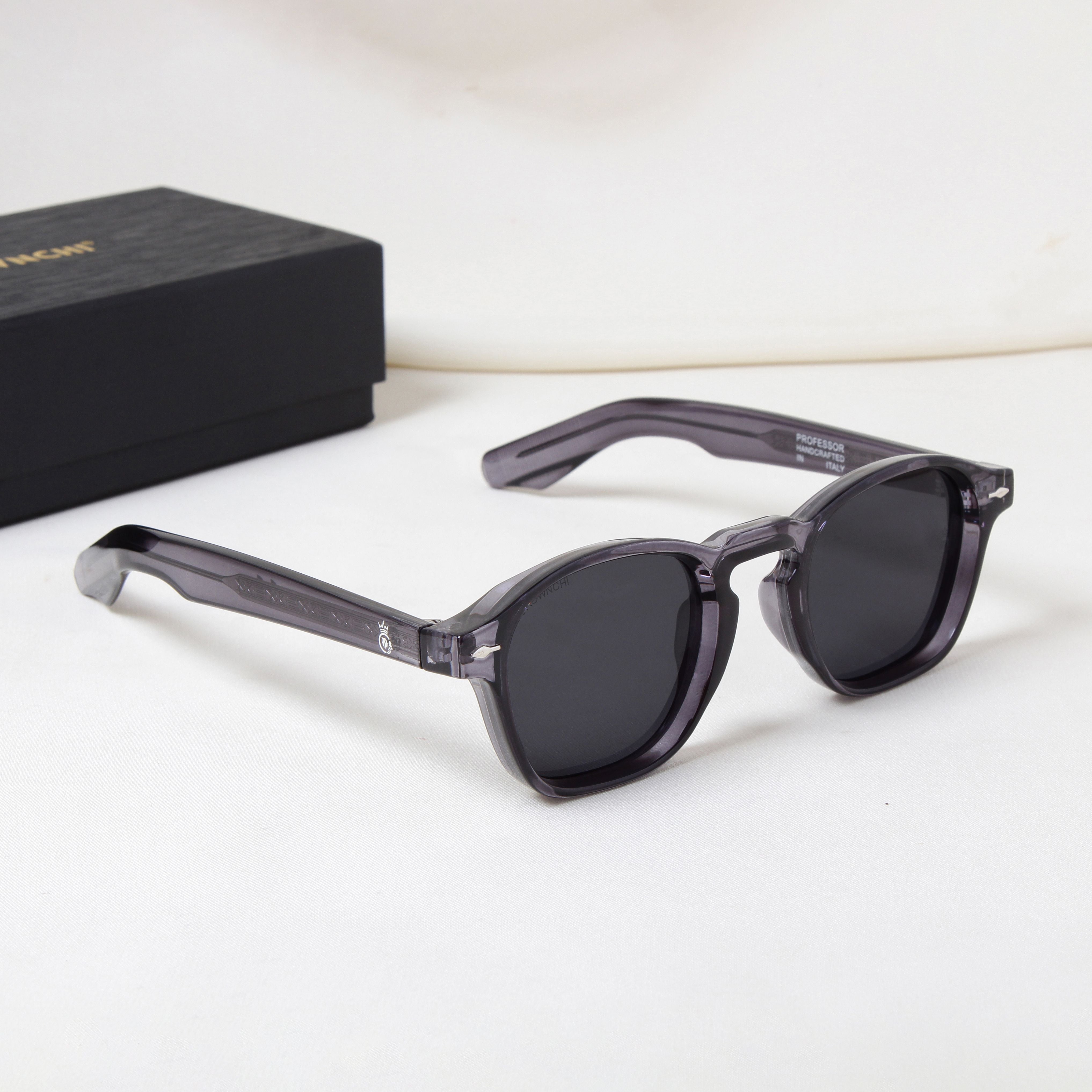 Crownchi Professor Grey Black Square Sunglasses