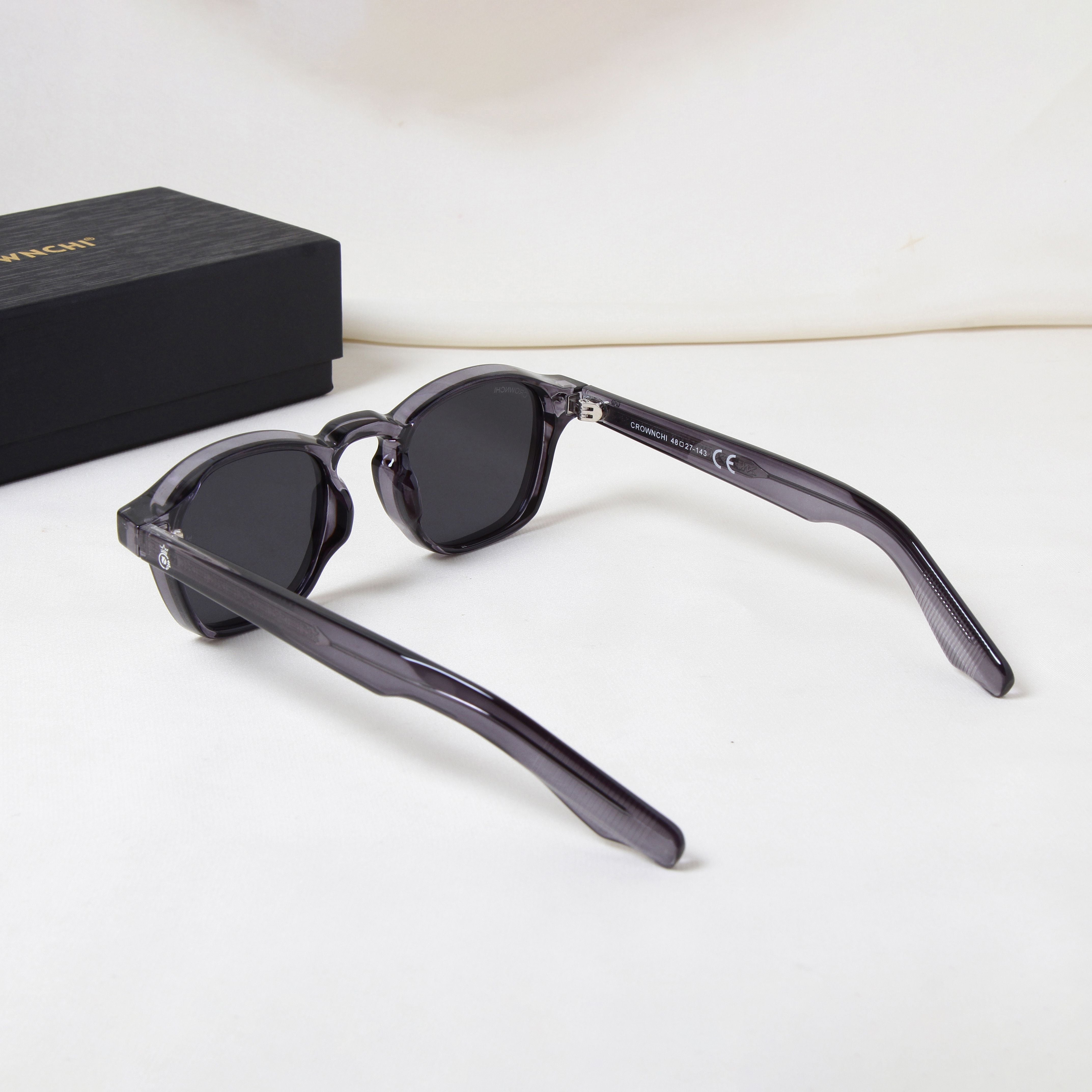 Crownchi Professor Grey Black Square Sunglasses