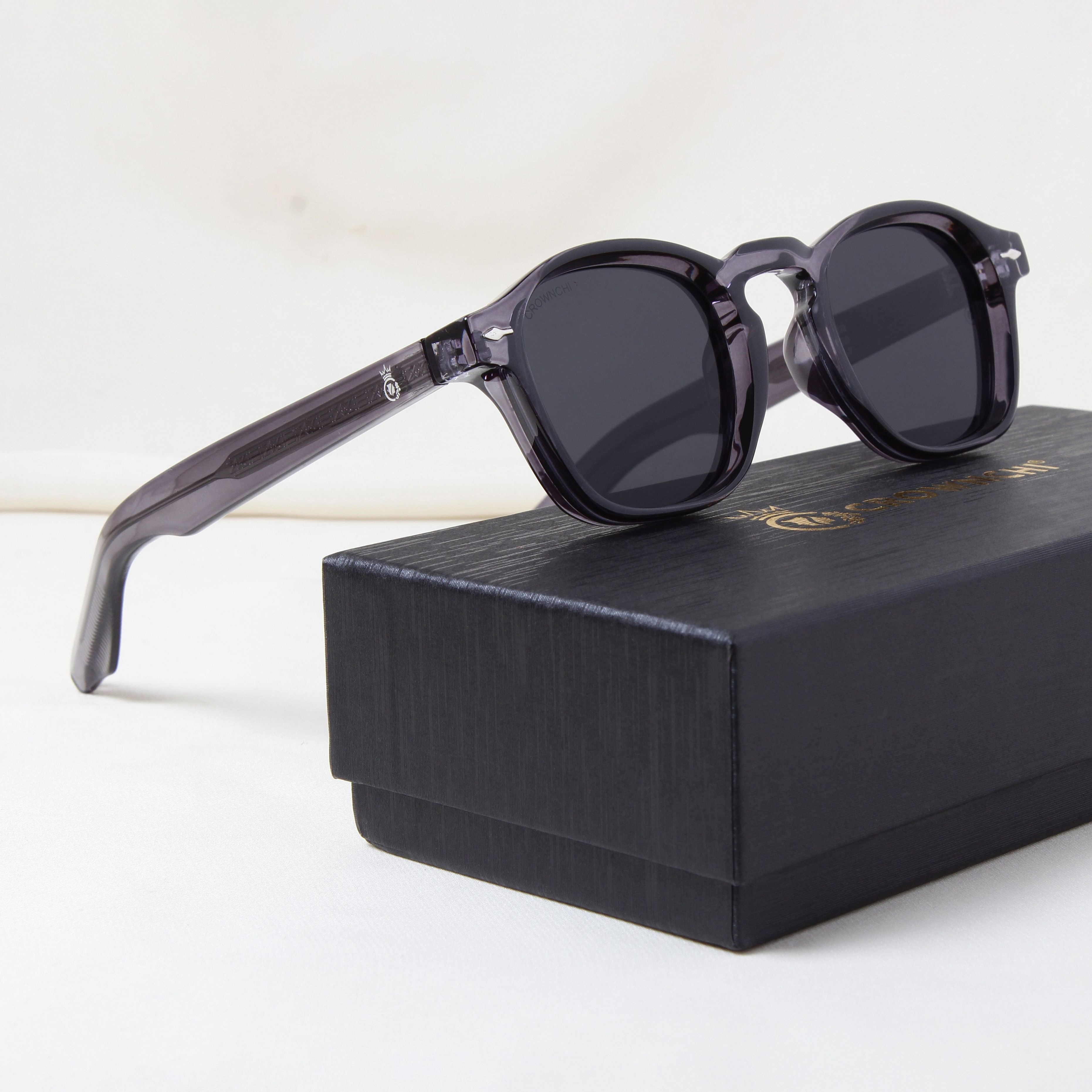 Crownchi Professor Grey Black Square Sunglasses