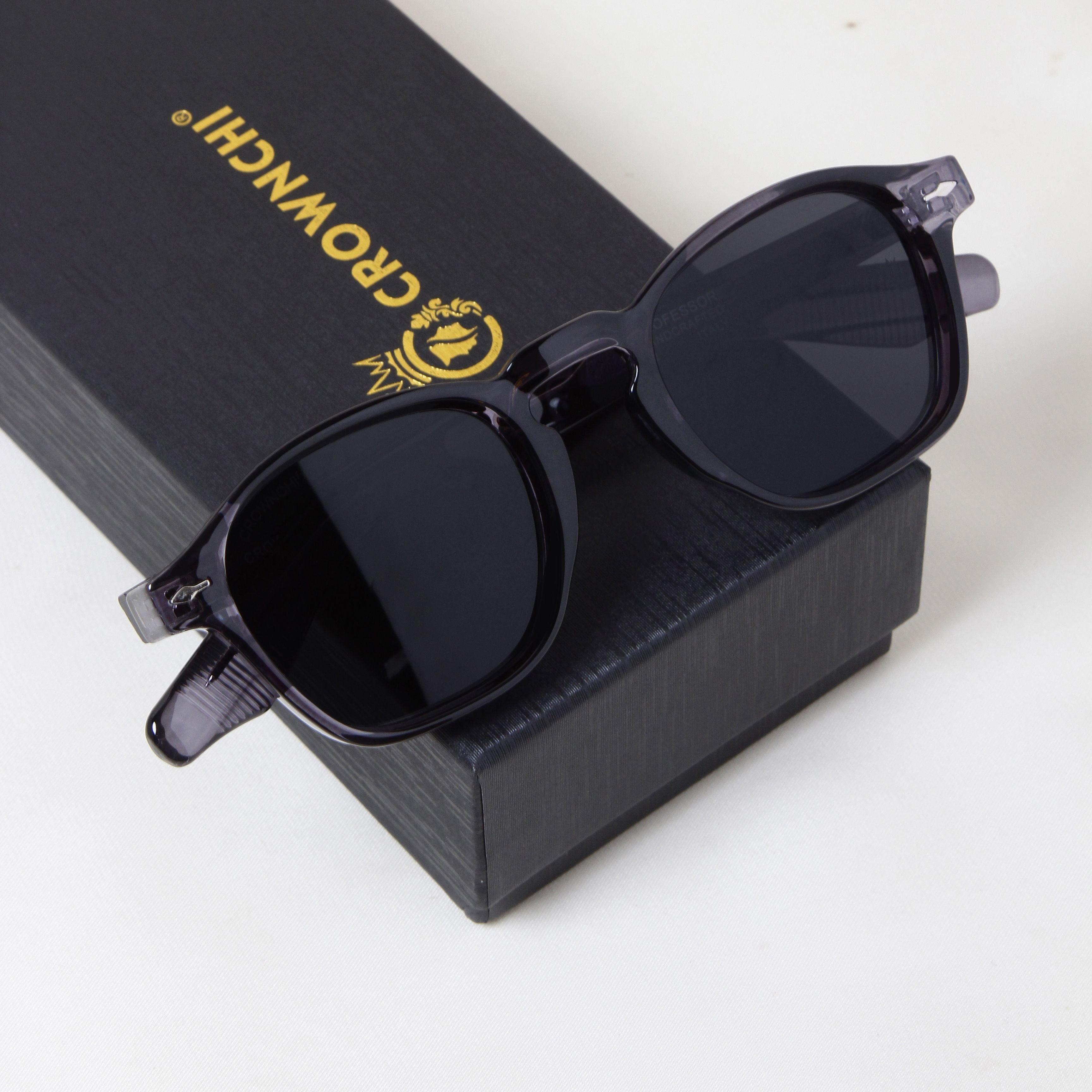 Crownchi Professor Grey Black Square Sunglasses