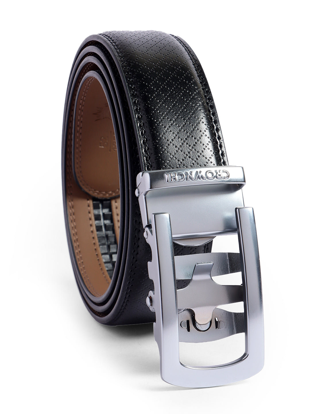 Sydney Silver Black Leather Belt for Men