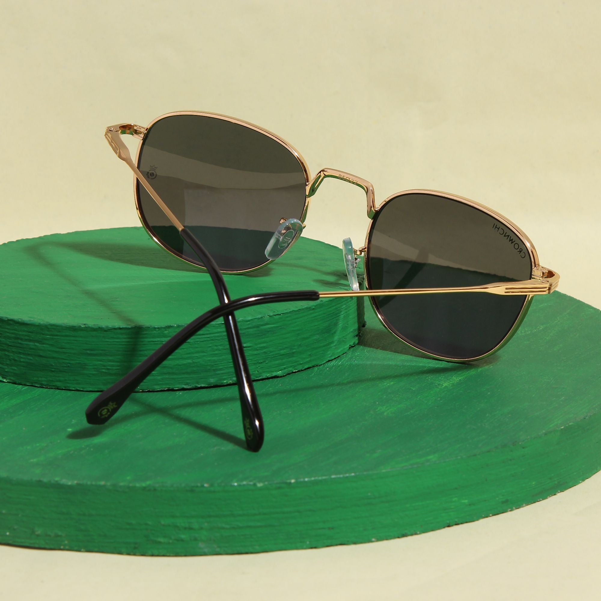 Crownchi Martin Gold Black Round Edition Sunglasses