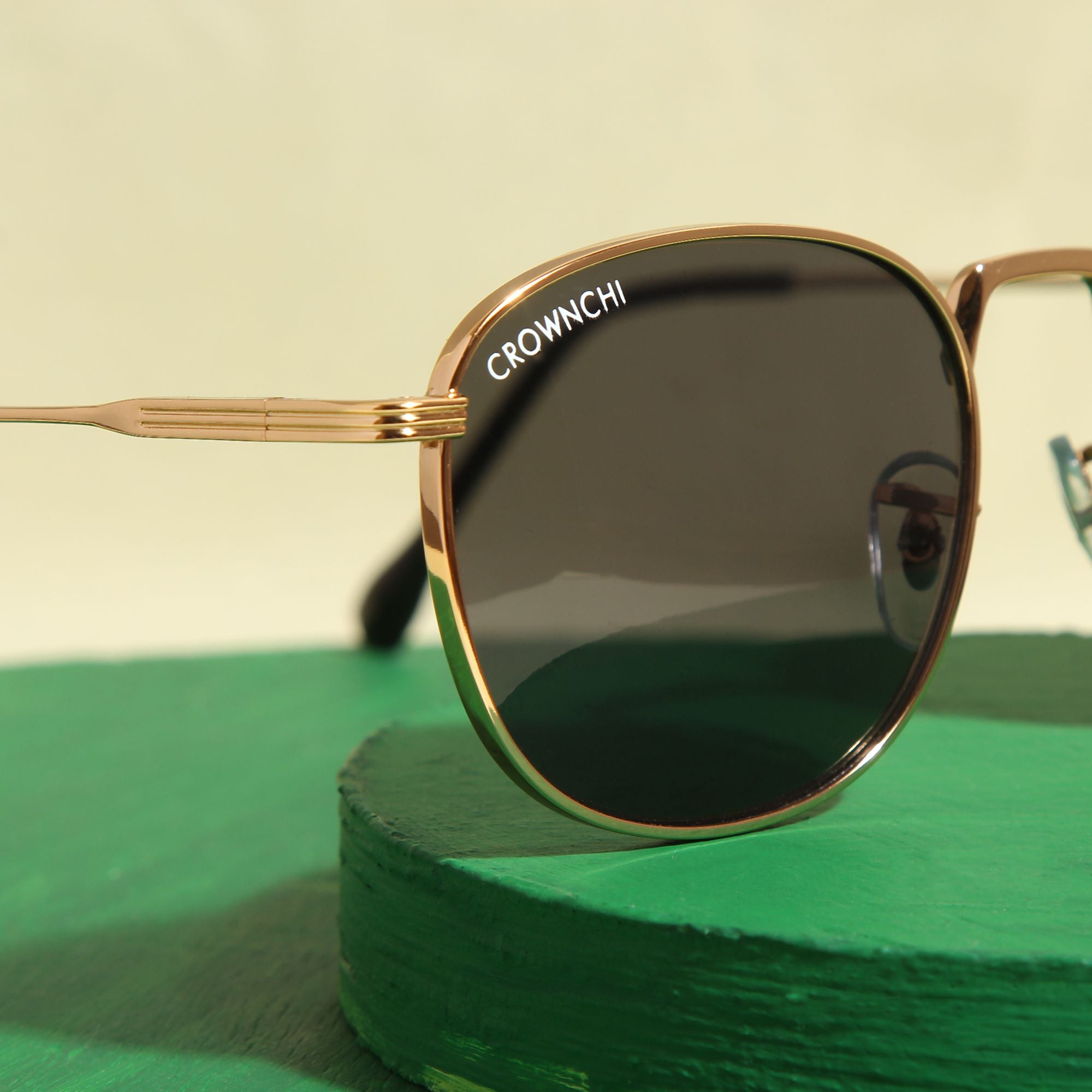 Crownchi Martin Gold Black Round Edition Sunglasses