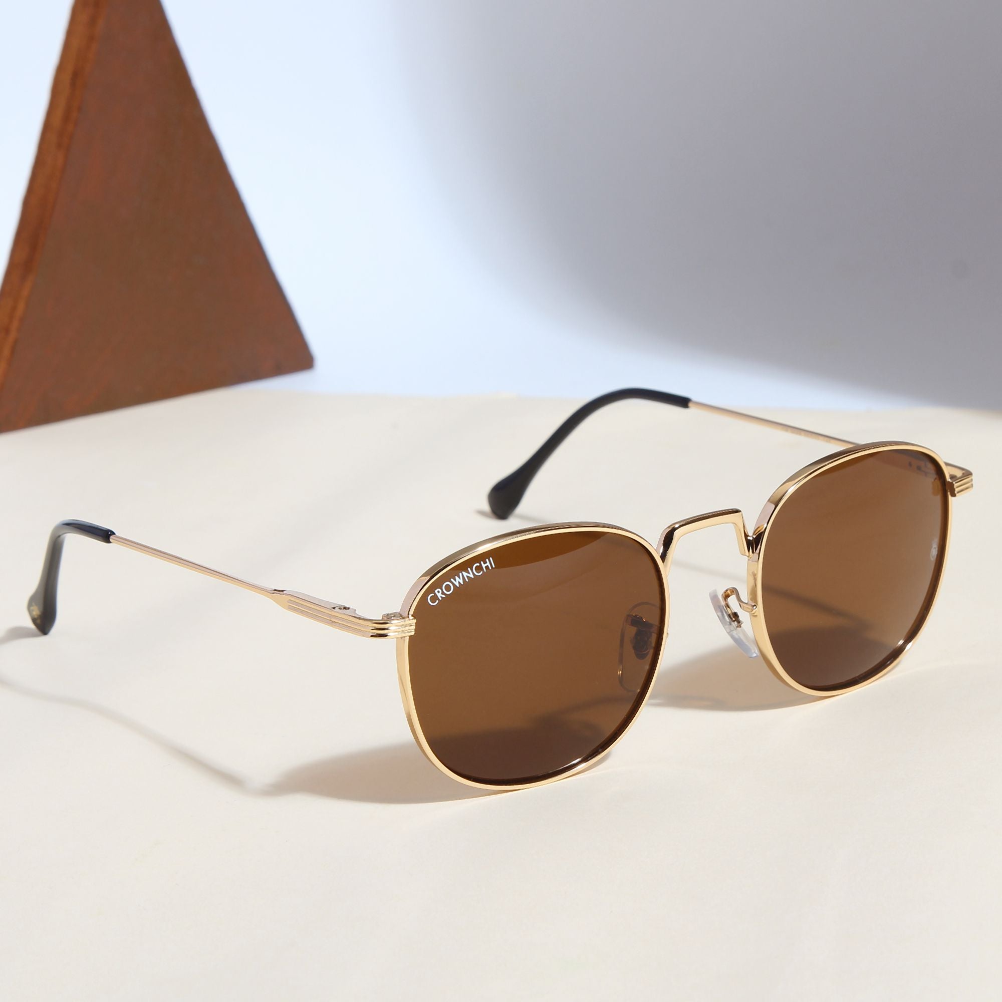 Crownchi Martin Gold Brown Round Edition Sunglasses