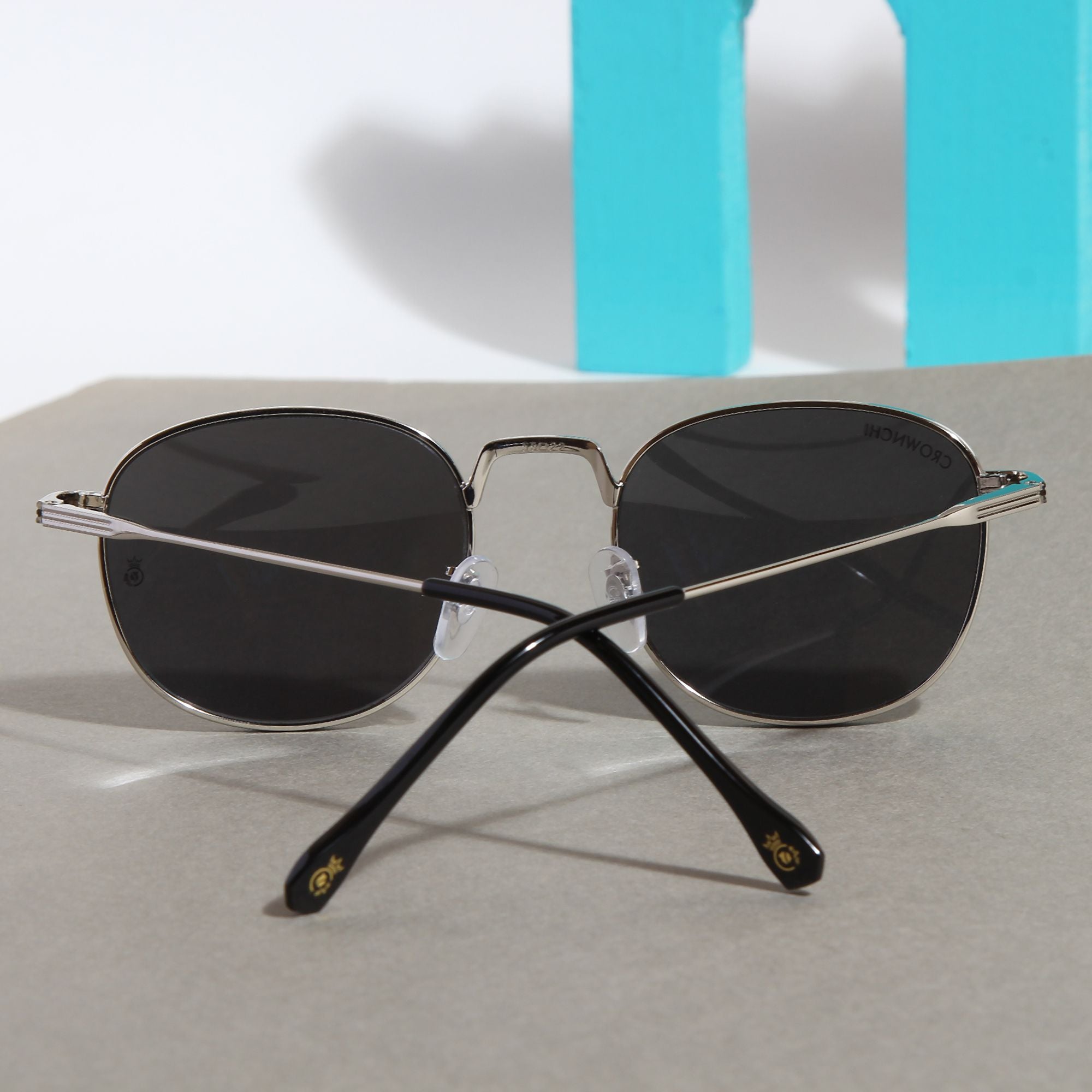 Crownchi Martin Silver Black Round Edition Sunglasses