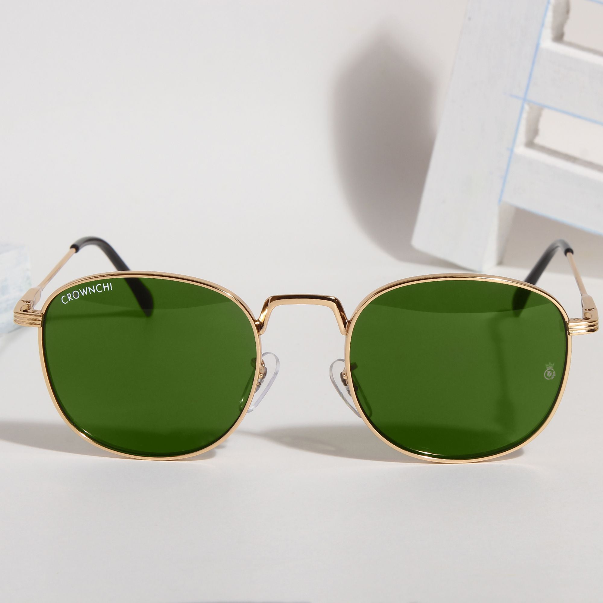 Crownchi Martin Gold Green Round Edition Sunglasses