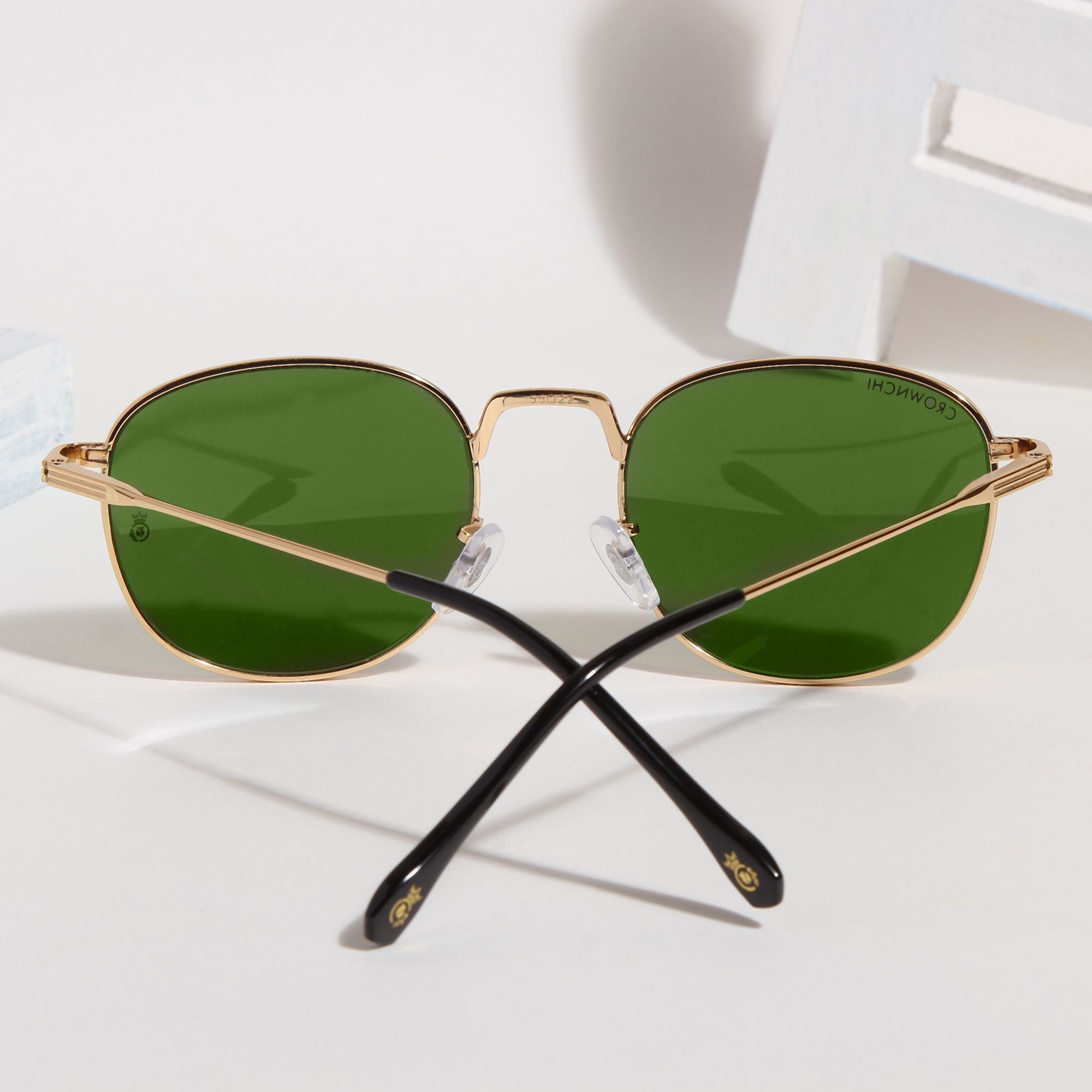 Crownchi Martin Gold Green Round Edition Sunglasses